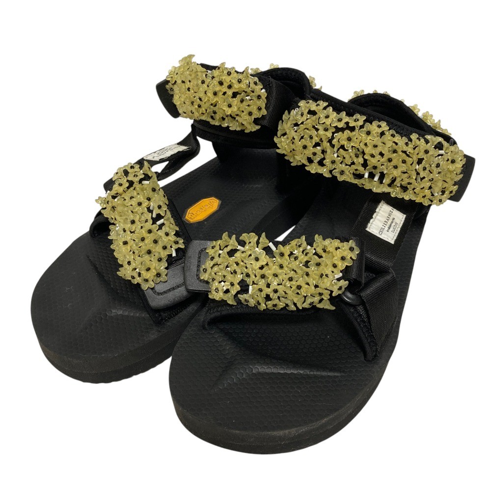 SUICOKE × CECILIE BAHNSEN Maria Flower Bead Sandals 9.1″” Black Women USED