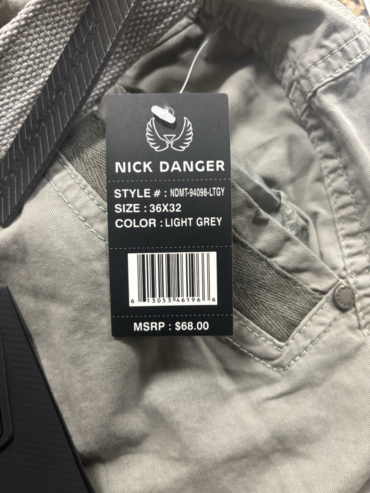 Nick Danger Men’s Light Grey Solid Cargo Shorts Belted Flat Front Buckle