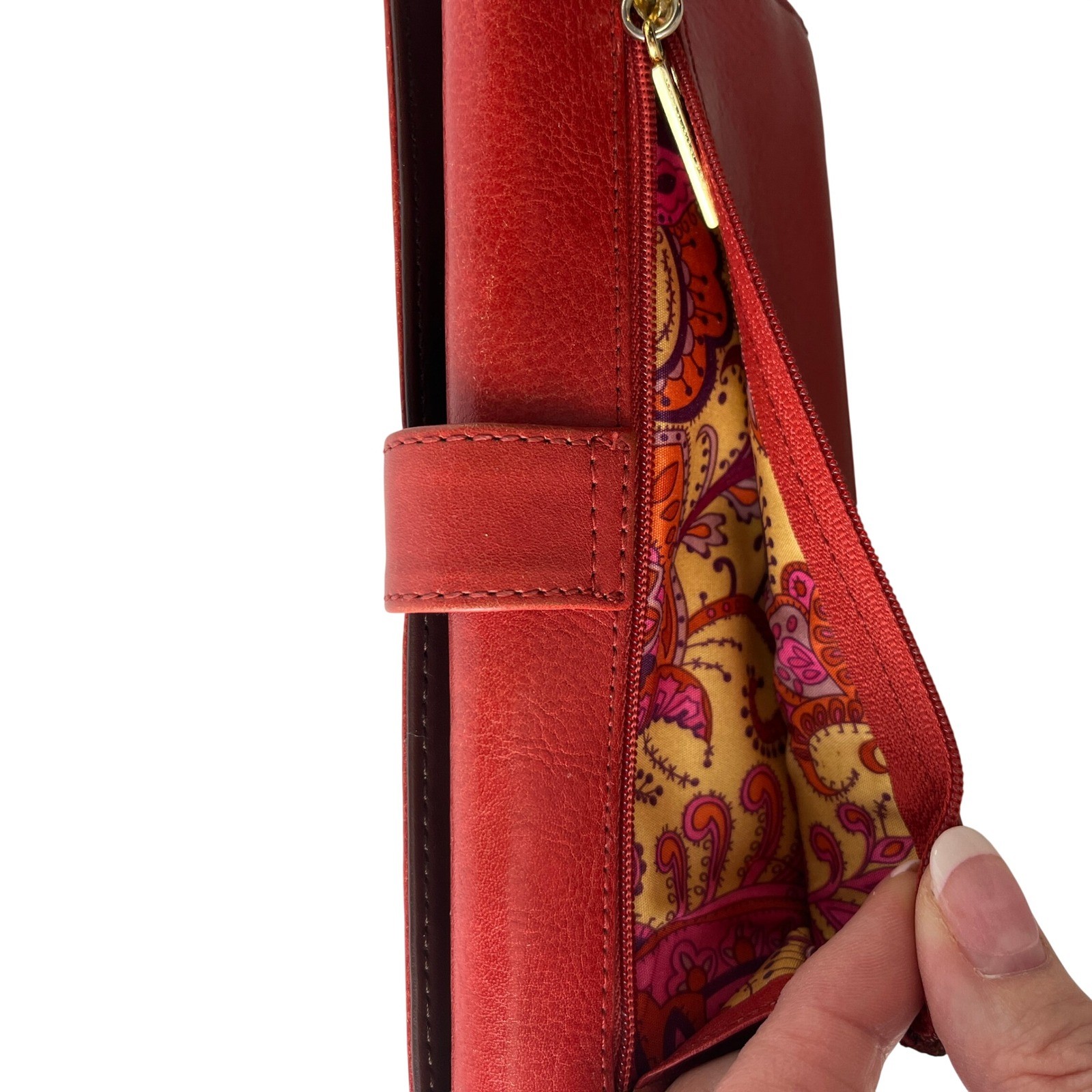 MAXX New York Red Leather Continental Wallet Gold Push Lock Zip