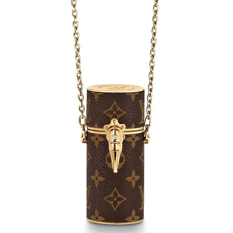 LOUIS VUITTON Lipstick Case Monogram Brown 1.3×1.3×3.3 in