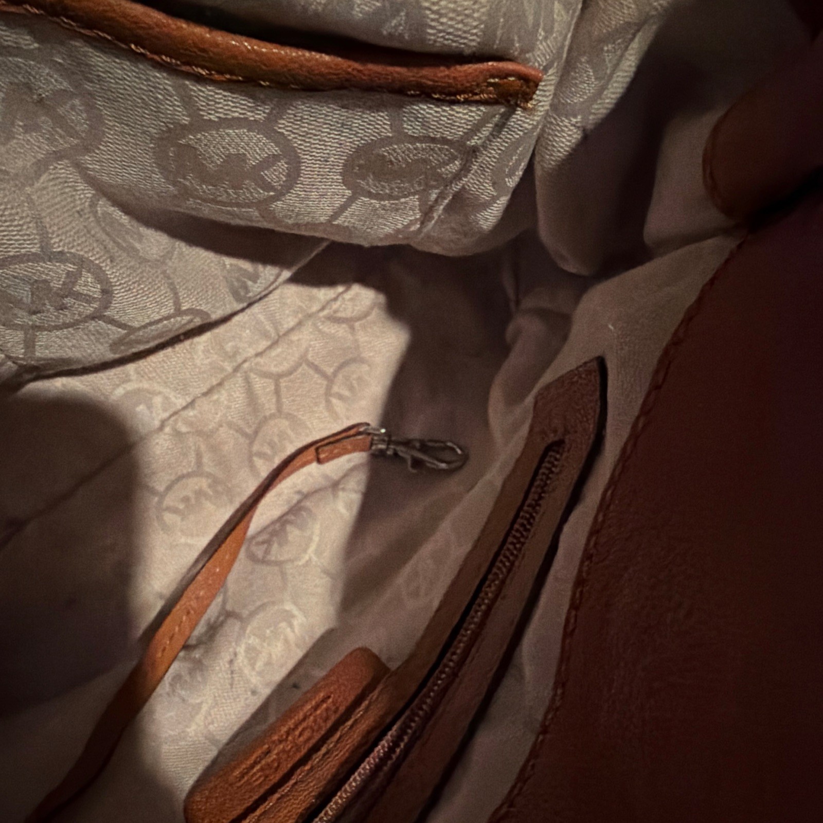 Michael Kors Brown Pebbled Satchel Turn Lock Silver Hardware Double Handles Key