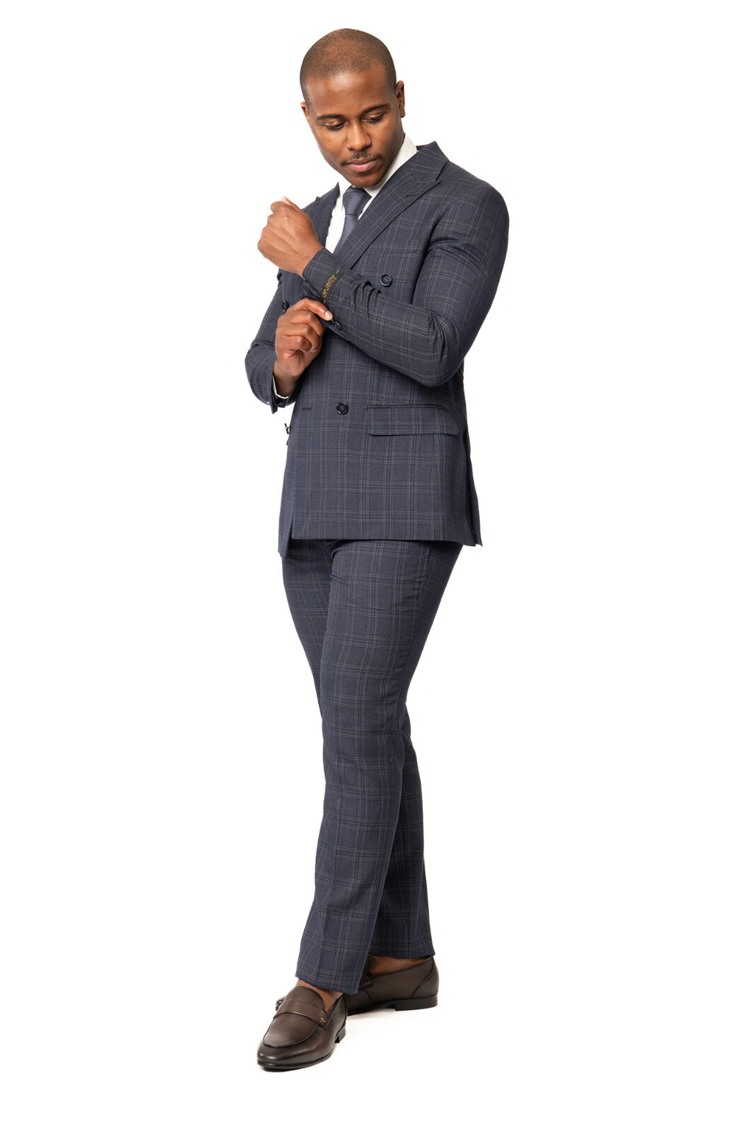Slim Fit Double Breasted Plaid Eggplant Purple 2 Button Peak Lapel Men Suit AZAR