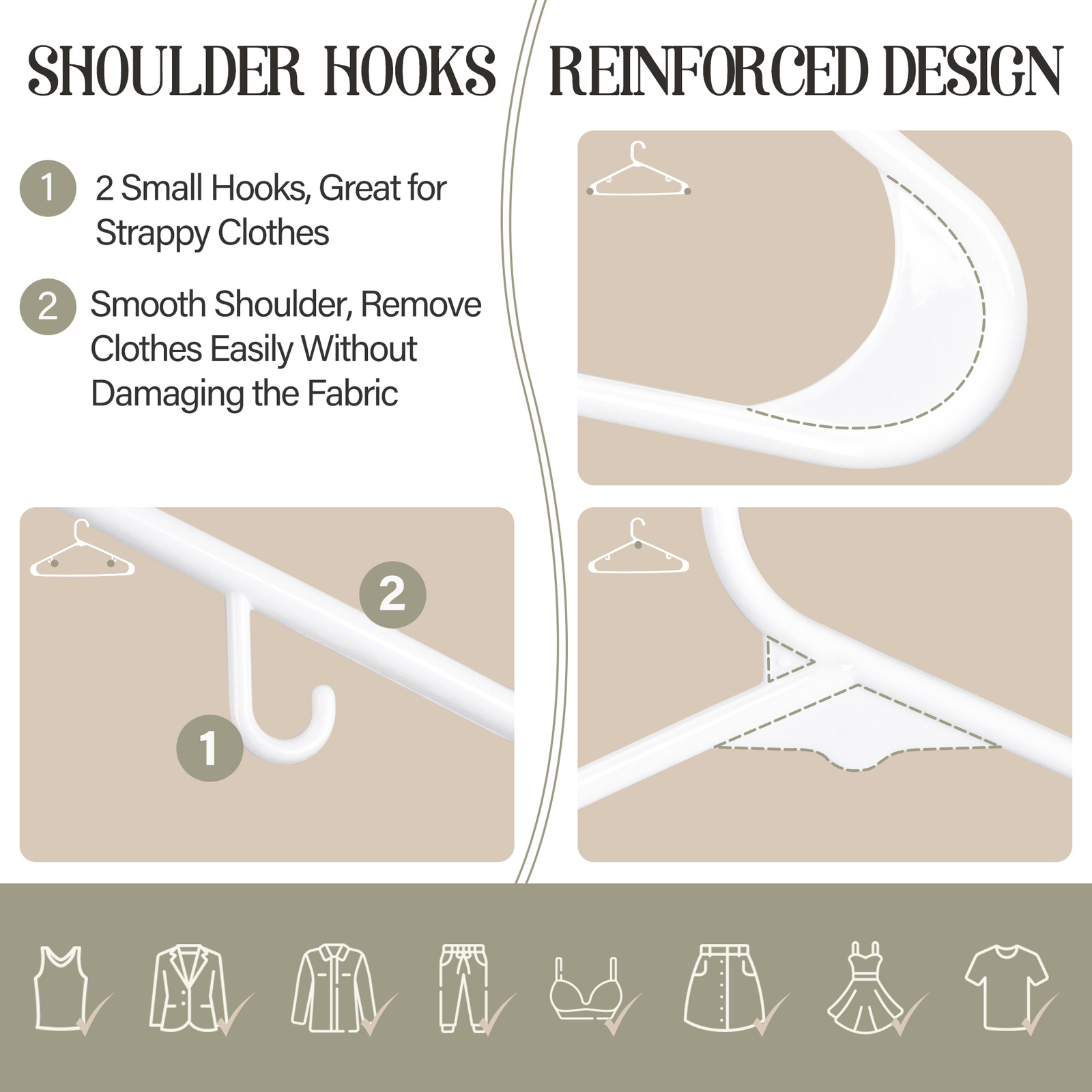 Clothes Hangers 100 Pack Plastic Hangers Coat Hanger Space Saving w/Hooks White