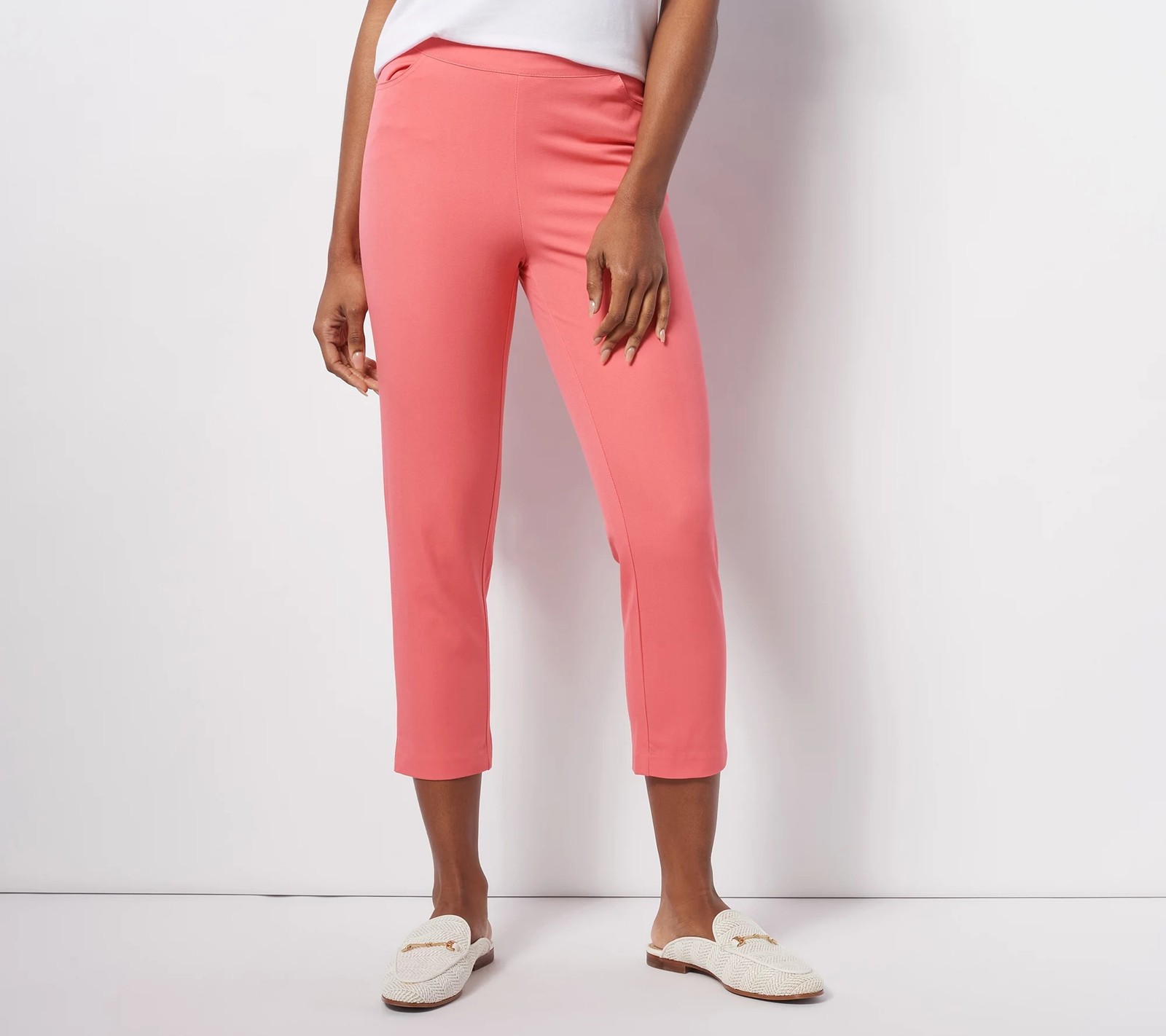 Isaac Mizrahi Live! Regular 24/7 Stretch Crop Pants with Pockets Coral 0 New