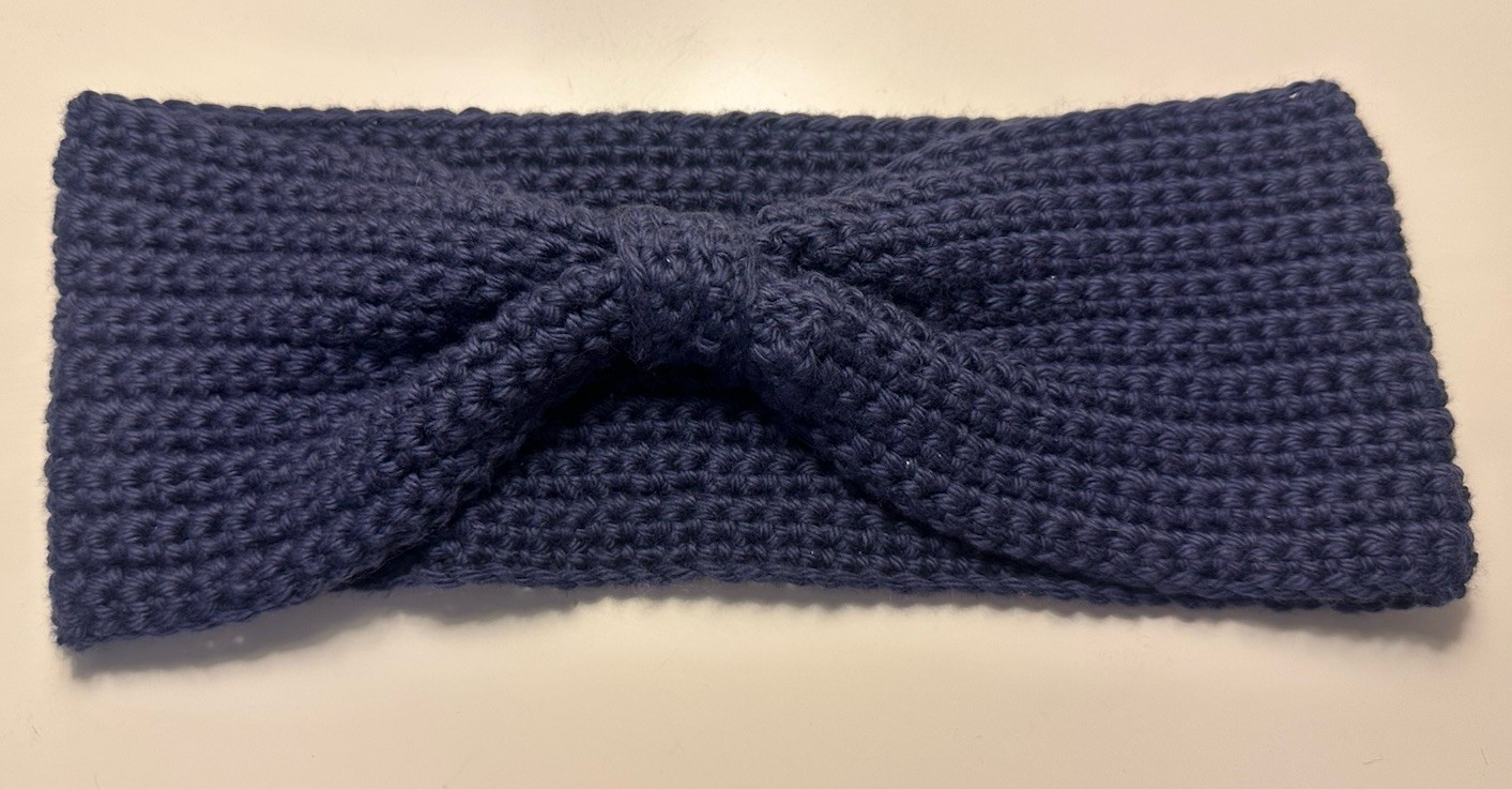 Handmade Navy Bow Crochet Headband/ Ear warmer