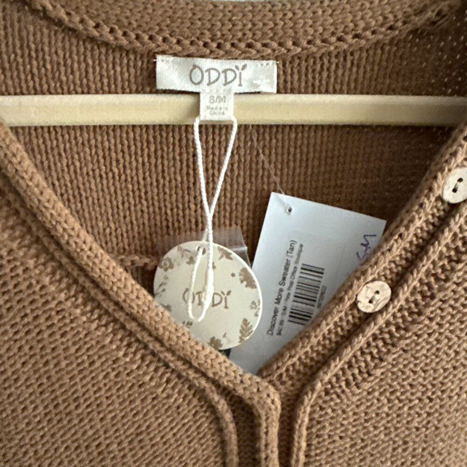 ODDY Discover More Sweater Size: S/M Tan NEW WITH TAGS