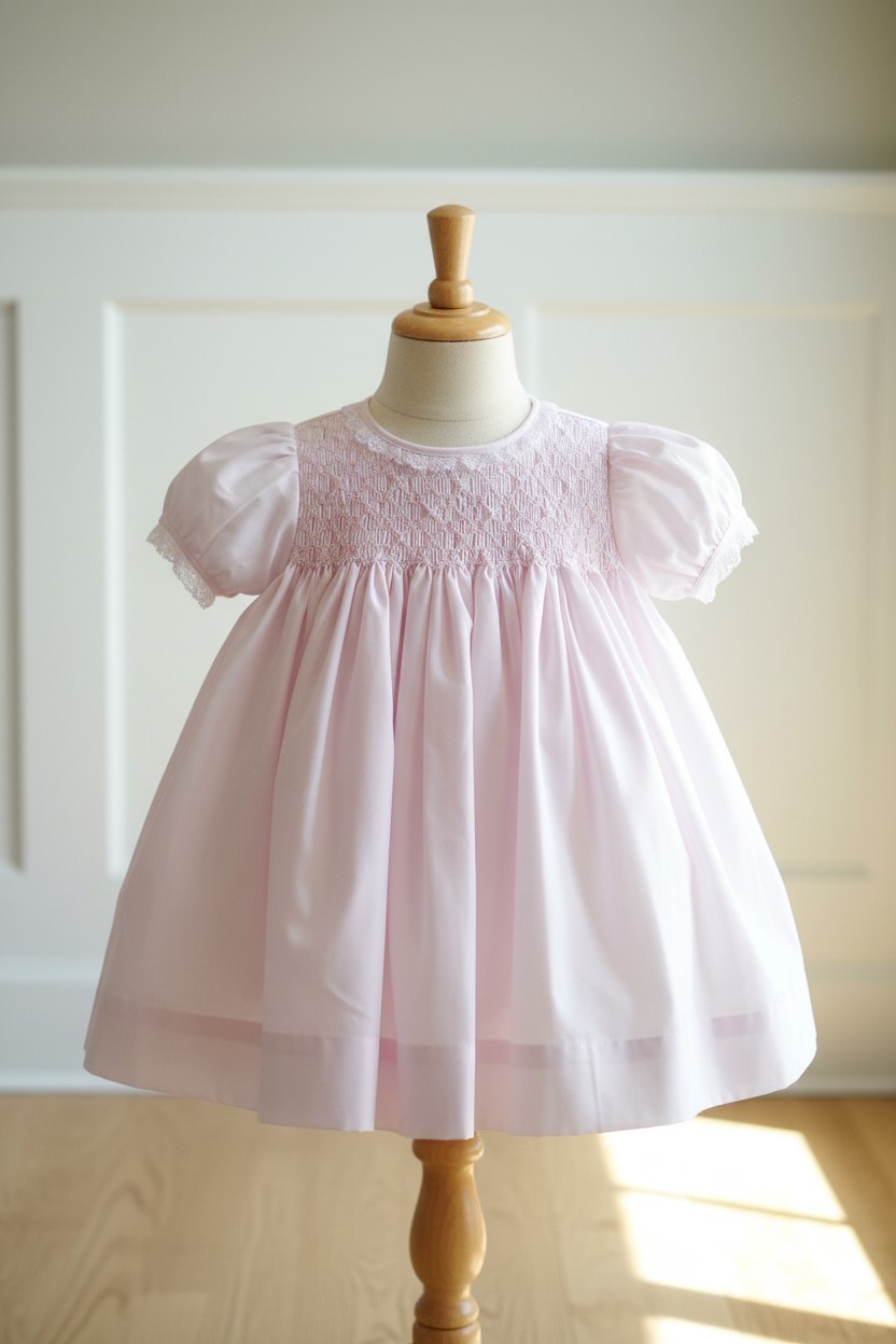 NWT Petit Ami Pale Pink Smocked Lace Dress Bloomers 9M Baby Girls 9 Months