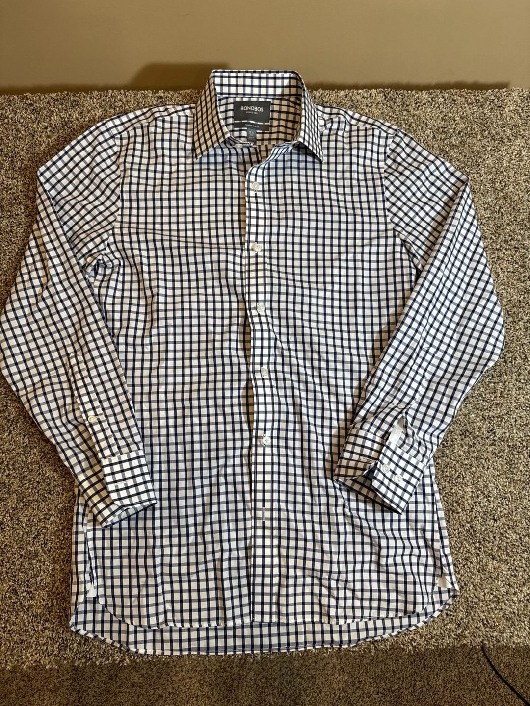 Bonobos Wrinkle-Free Tailored Slim Fit Navy and White Check Dress Shirt