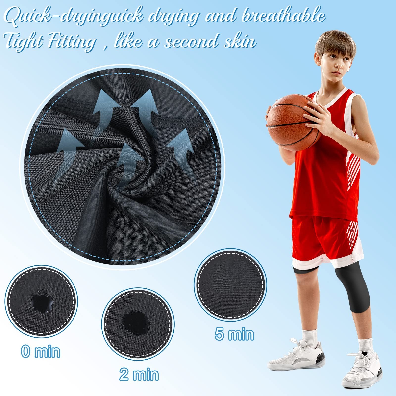 Hercicy 2 Packs Boys’ Youth 3/4 One Leg Compression Tights Basketball Leg Sle…