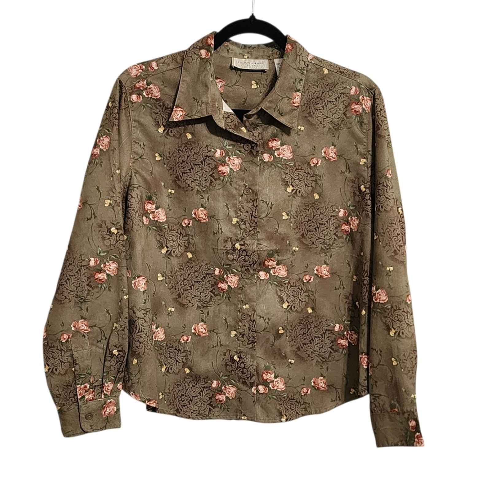 Vintage Button Up Top Lp Green Floral Faux Suede Cottagecore Forest Fairy Grunge