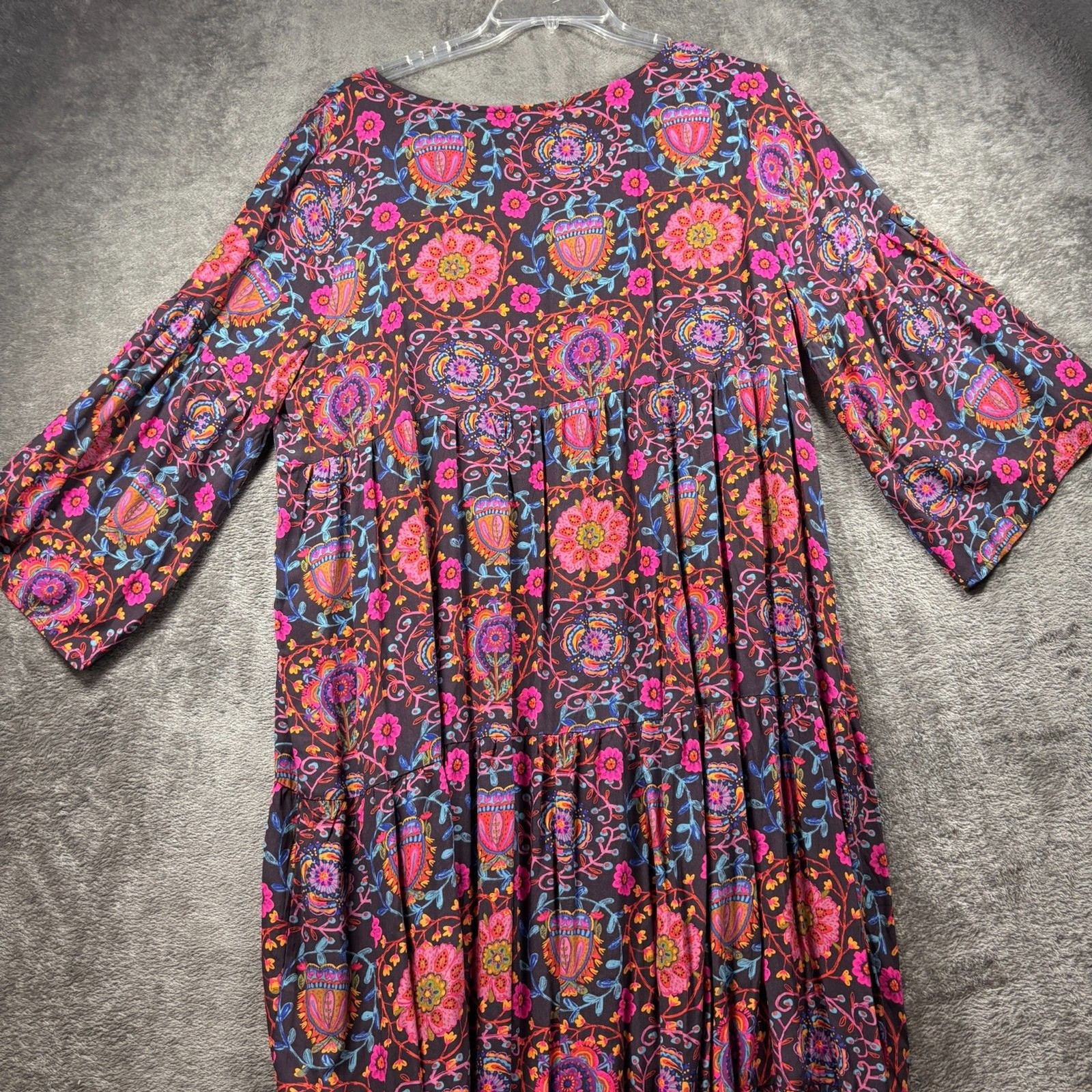 Natural Life Charlotte Midi Dress Boho Lagenlook Flowy Folk Circles XL P292