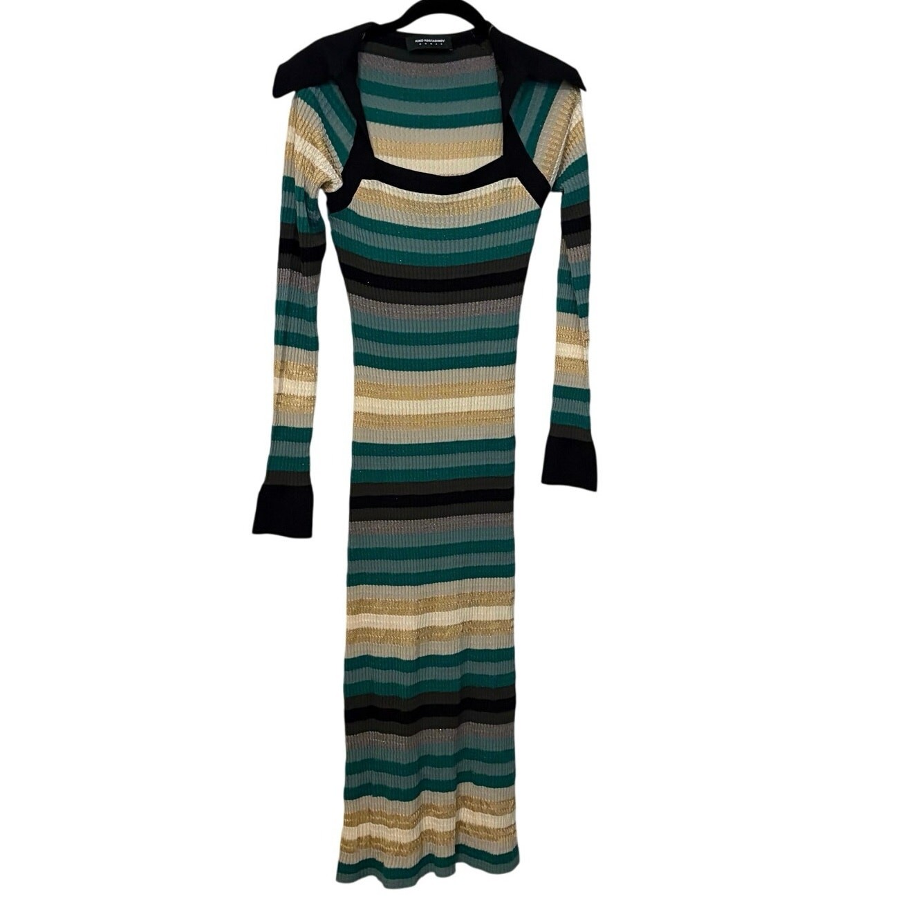 Kiko Kostadinov Green Black Esmerelda Knit Midi Dress Size EU 38 Small