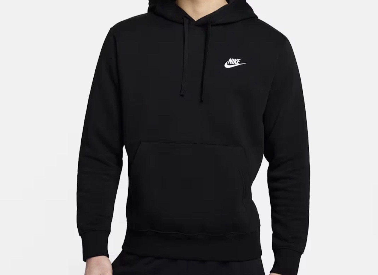 Mens Nike Club Hoodie Medium Pullover BV2654-010 Black With White Nike Logo New