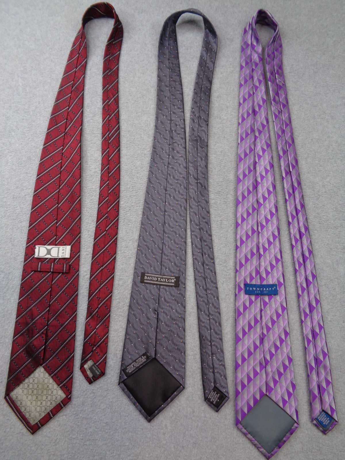 3 Excellent Men’s Ties Burgundy/Gray/Purple Made By Dani/David Taylor/Towncraft