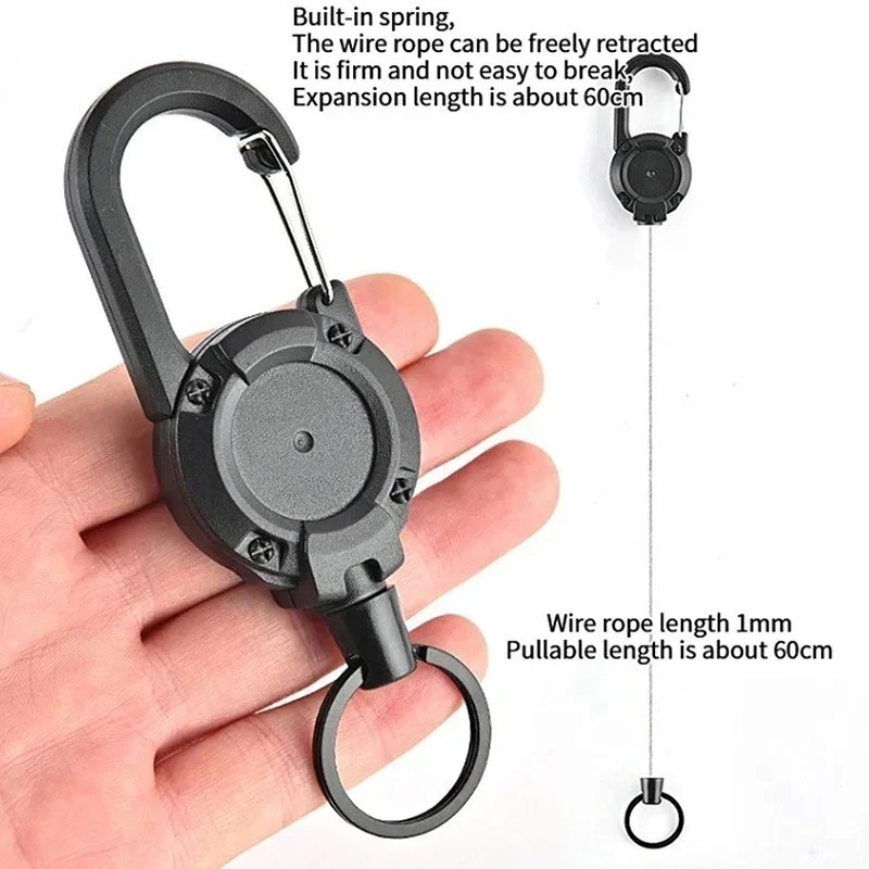 1/2/4Pcs Retractable Heavy Duty Carabiner Reel Keychain Steel Wire Badge Holder