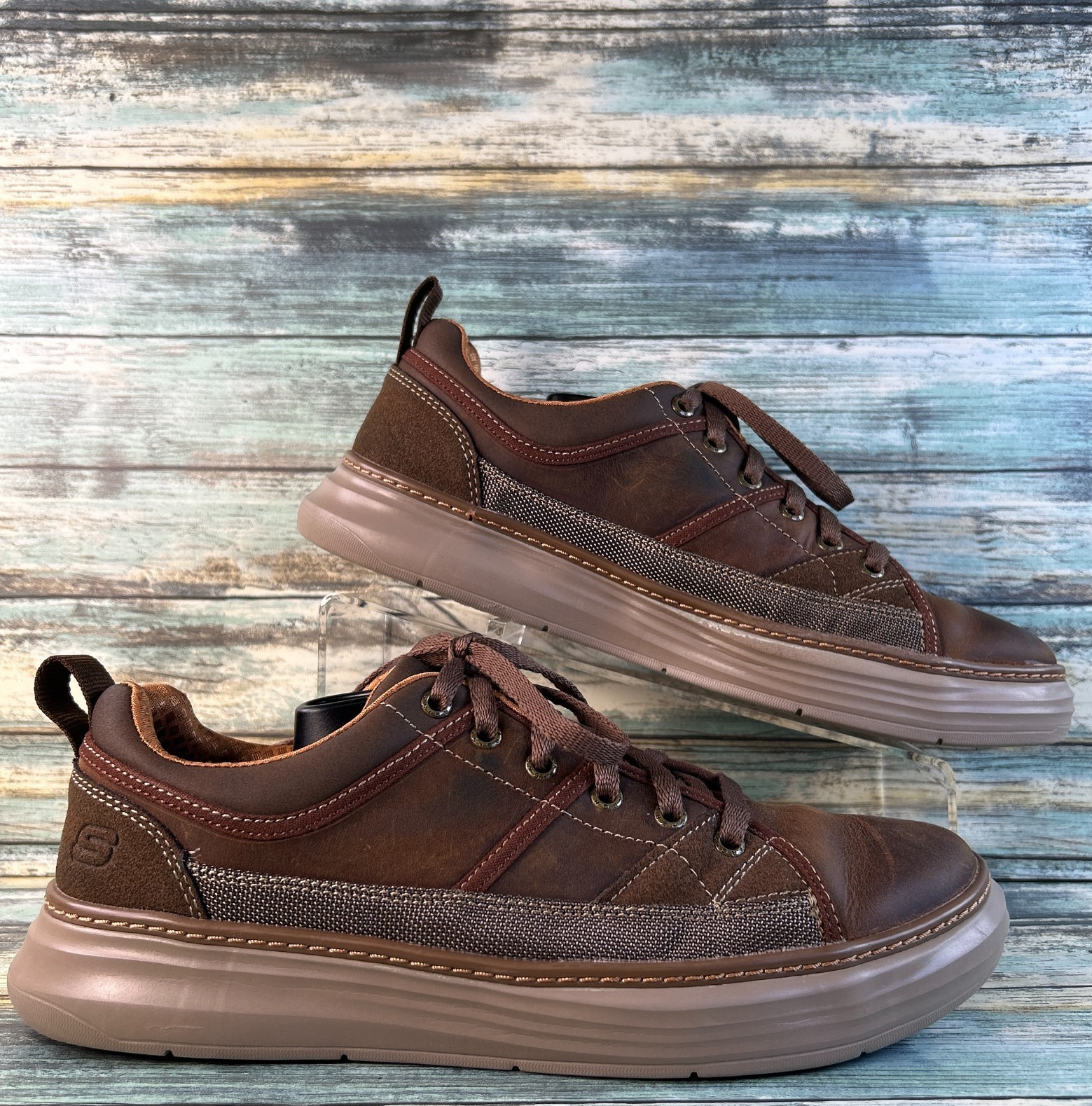 Skechers Casual Walking Everyday Sneakers Size 9.5 Brown Leather Lace Up Shoes