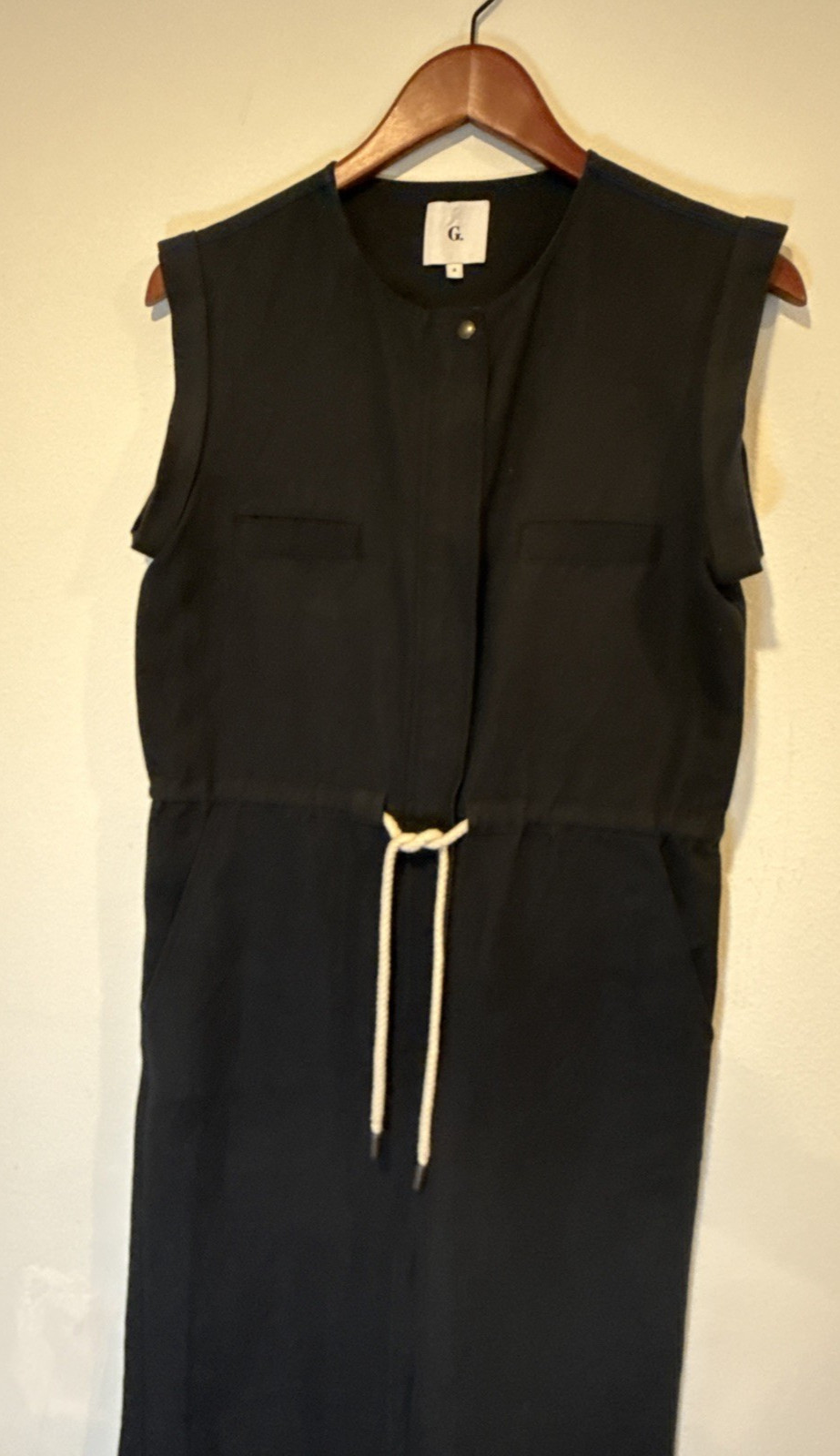 G. Label by Goop Sleeveless Parachute Jumpsuit Navy Linen Blend Sz 4 Italy