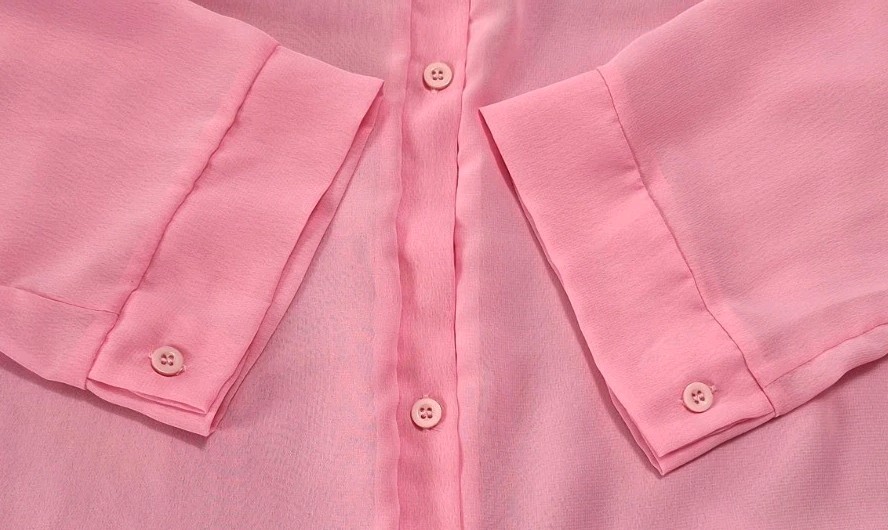 Sheer Transparent Chiffon Cover-Up Blouse Collared Button Front Shirt SzL Pink