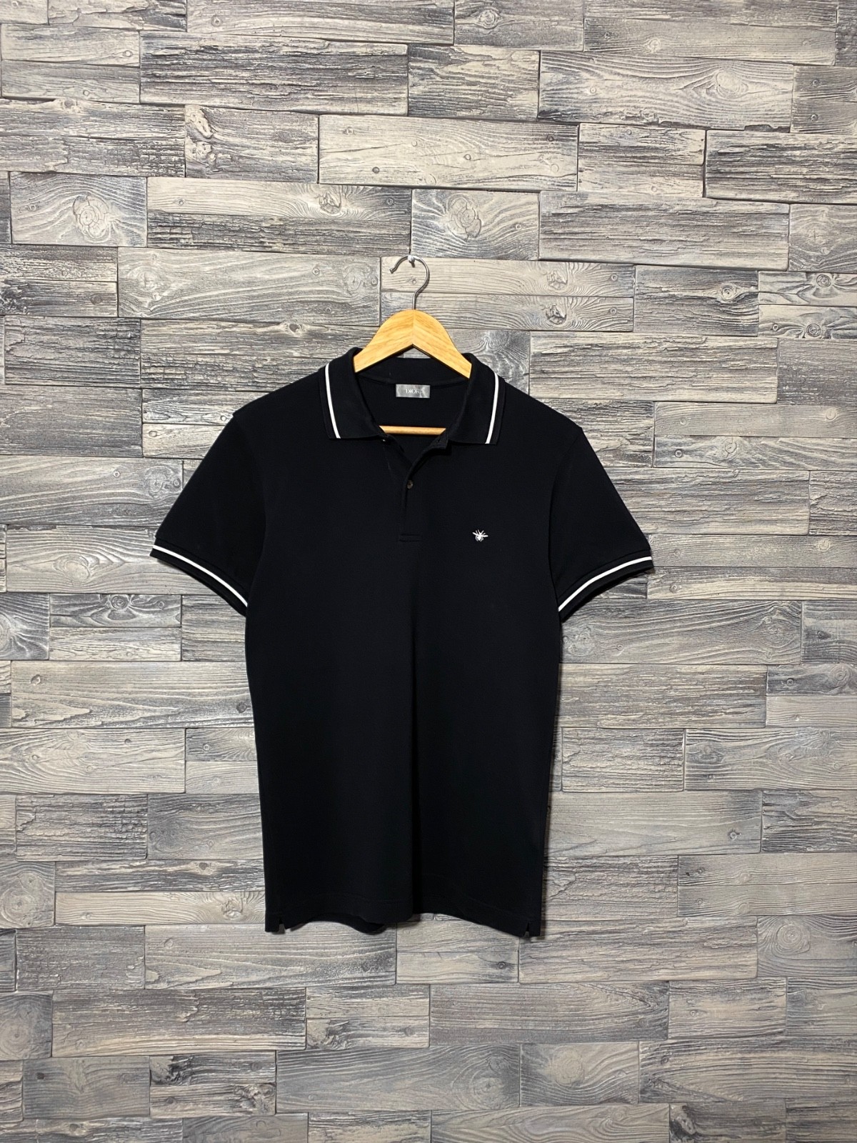 CHRISTIAN DIOR Men’s Embroidered Black Cotton Bee Classic Short Sleeve Polo Sz M