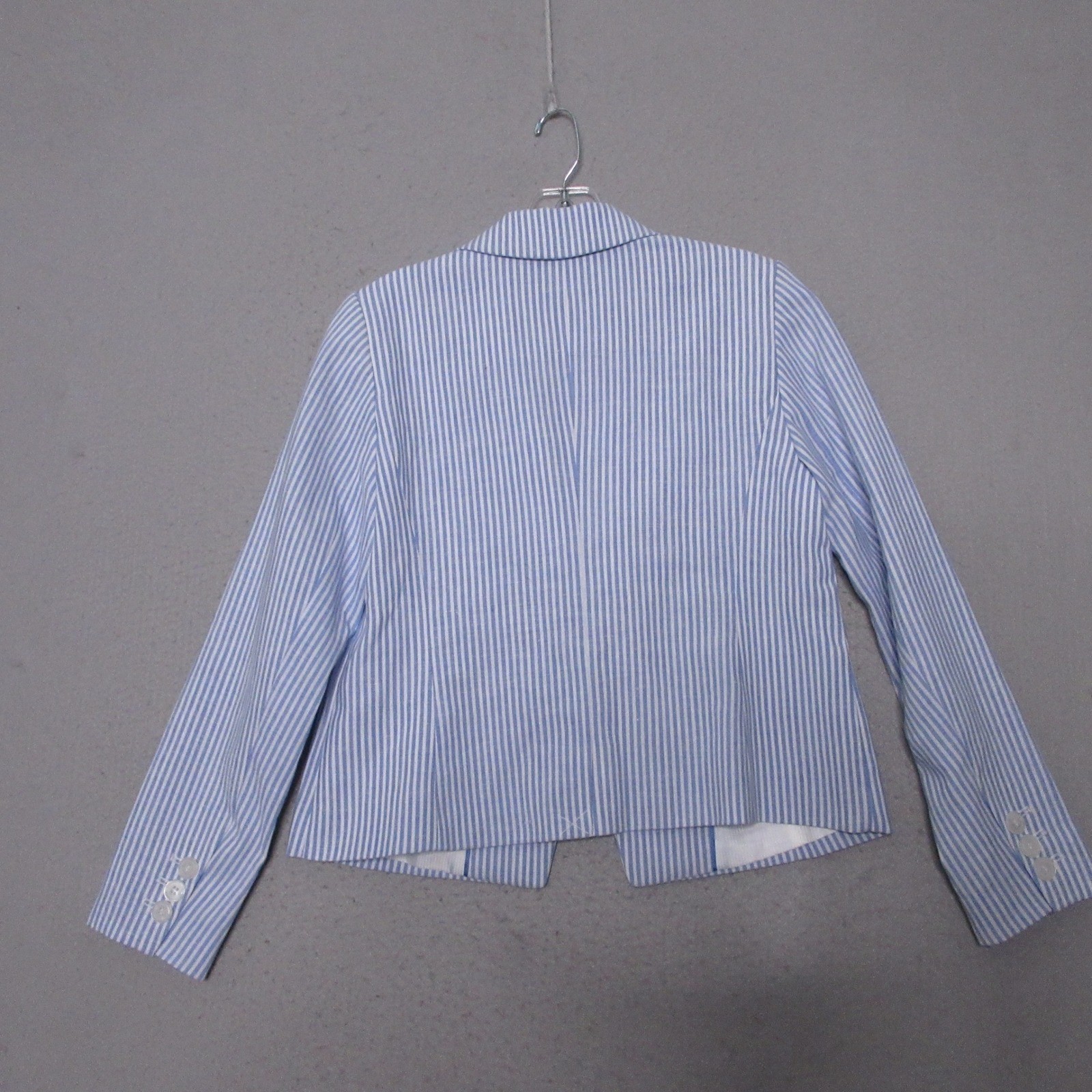 Talbots Blazer Womens 4P Blue Striped Linen Blend Preppy Academia Coastal Career