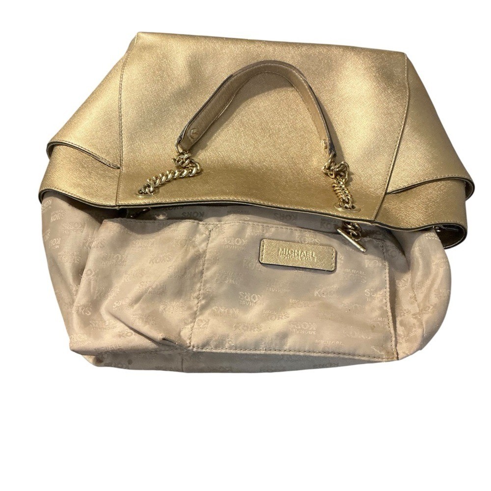 Michael Kors Gold Shoulder Bag with Chain-Link Straps