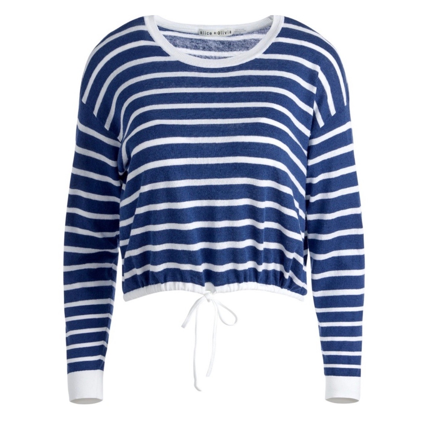 Alice + Olivia Navy Bernetta White Blue Stripe Linen Cotton Crop Sweater Small