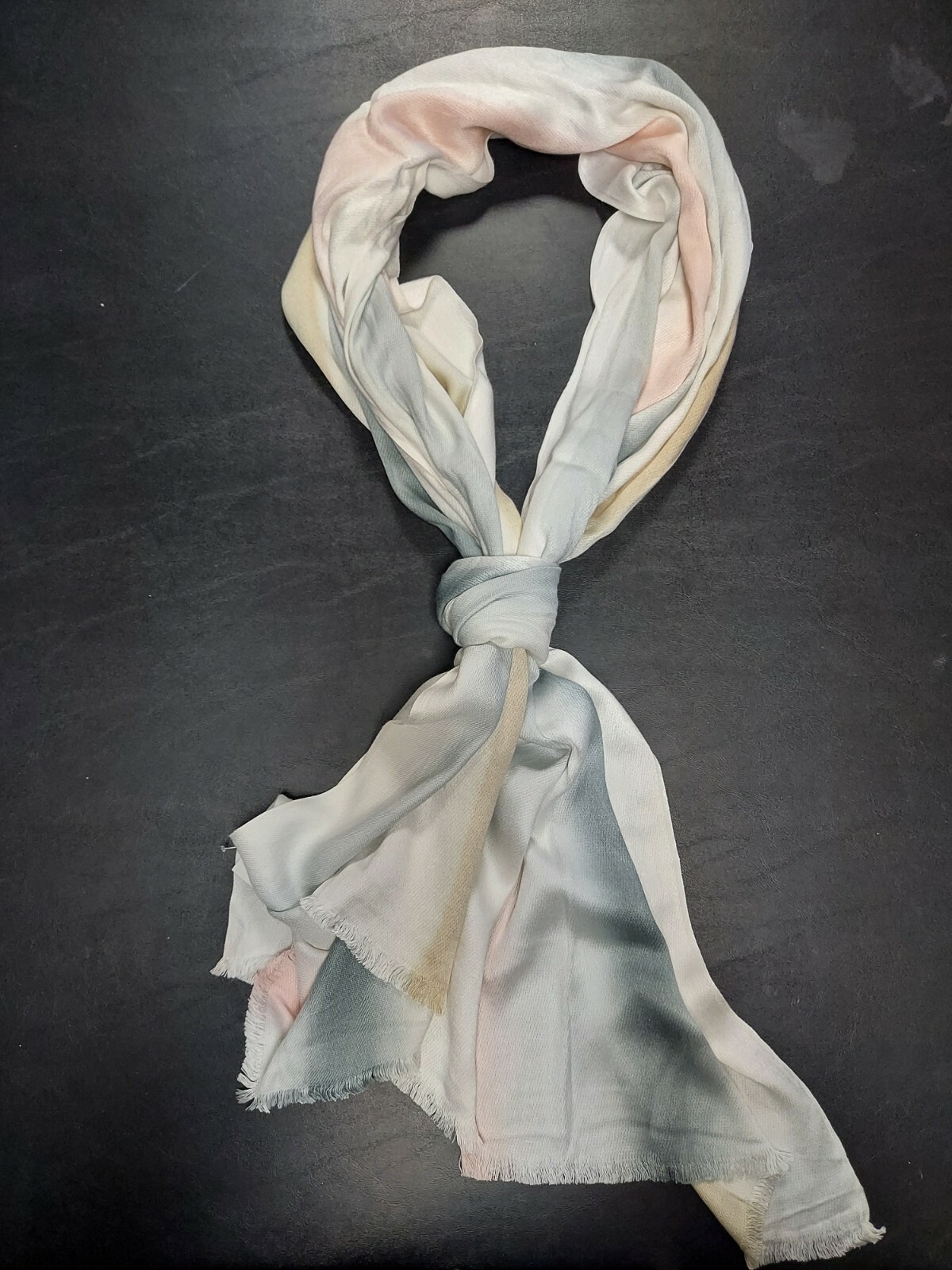 INC women’s fringed scarf wrap pashmina – Cream w/ pink, gray, blue, tan stripes