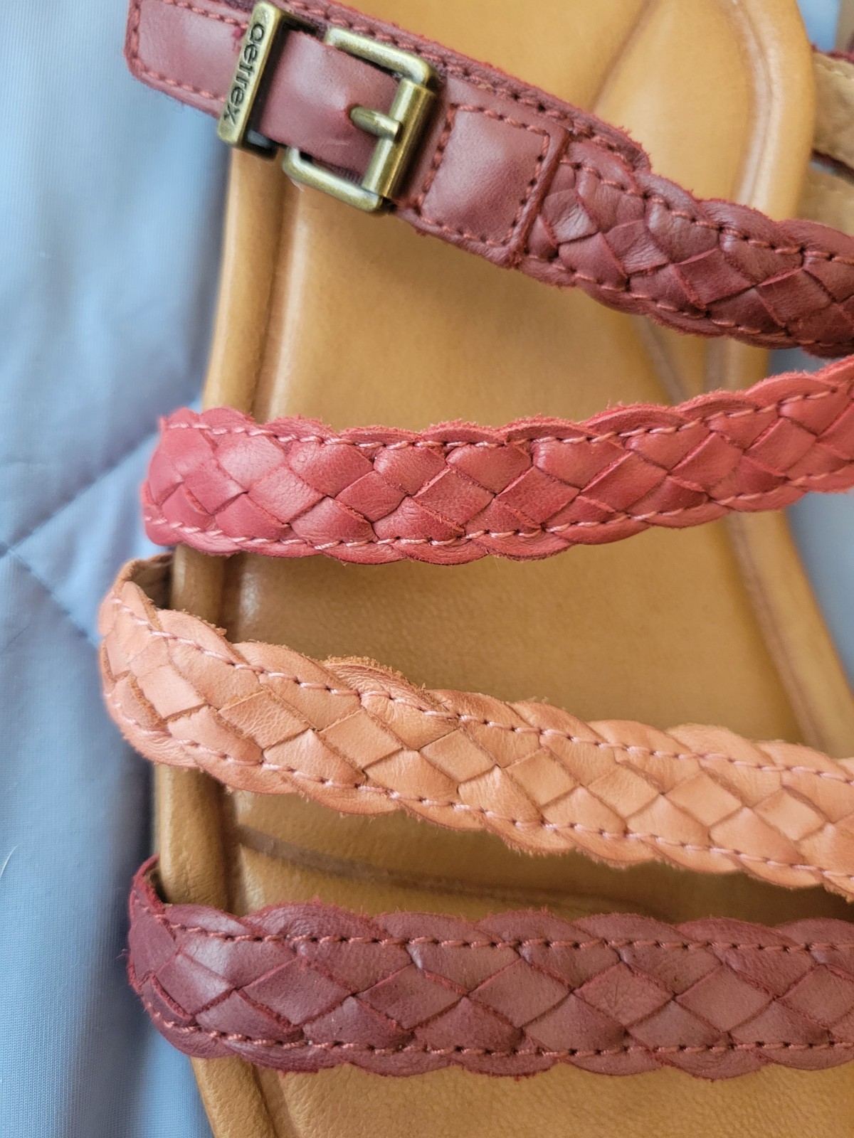 Aetrex Brielle Red Pink Braided Leather Strap Slide Sandals Size 40 US 9 – 9.5