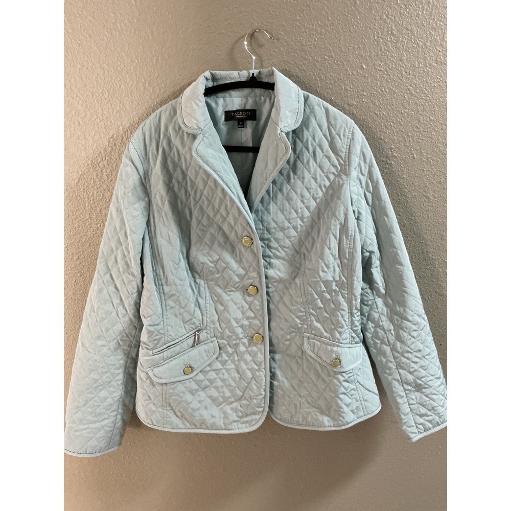 Talbots Mint Green Quilted Blazer Jacket Womens Size 12 Diamond Quilt Button Up