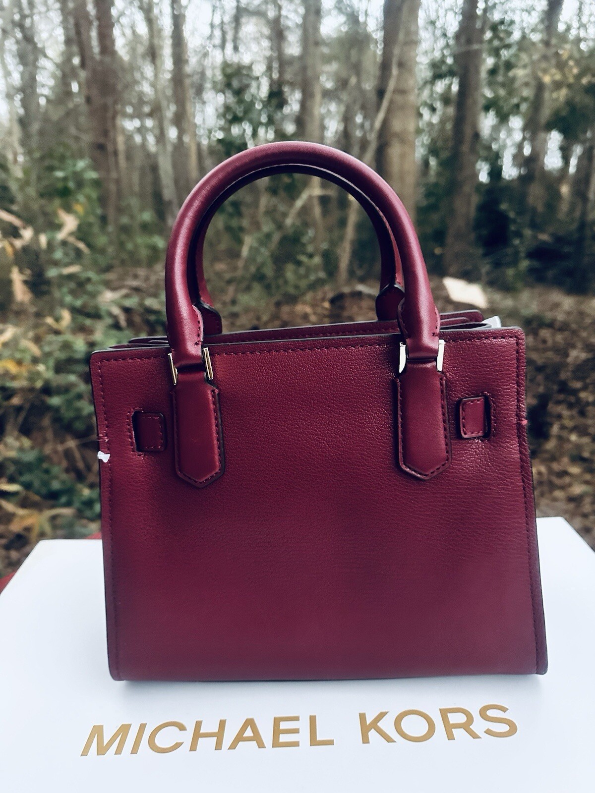 Michael Kors Hamilton Small Satchel Leather Crossbody Bag Mulberry