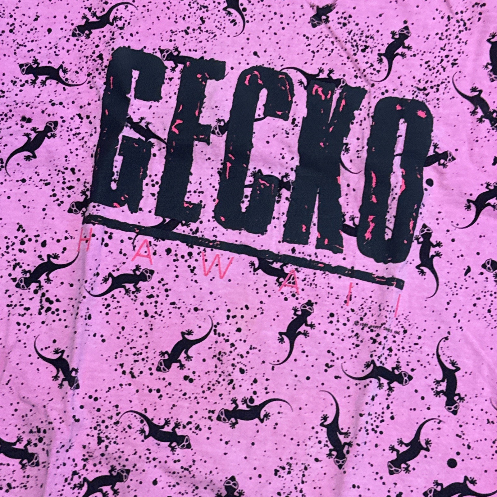 Hawaii 1980’s Gecko Splatter Pink All Over T Shirt Single Stitch Large 1989 READ