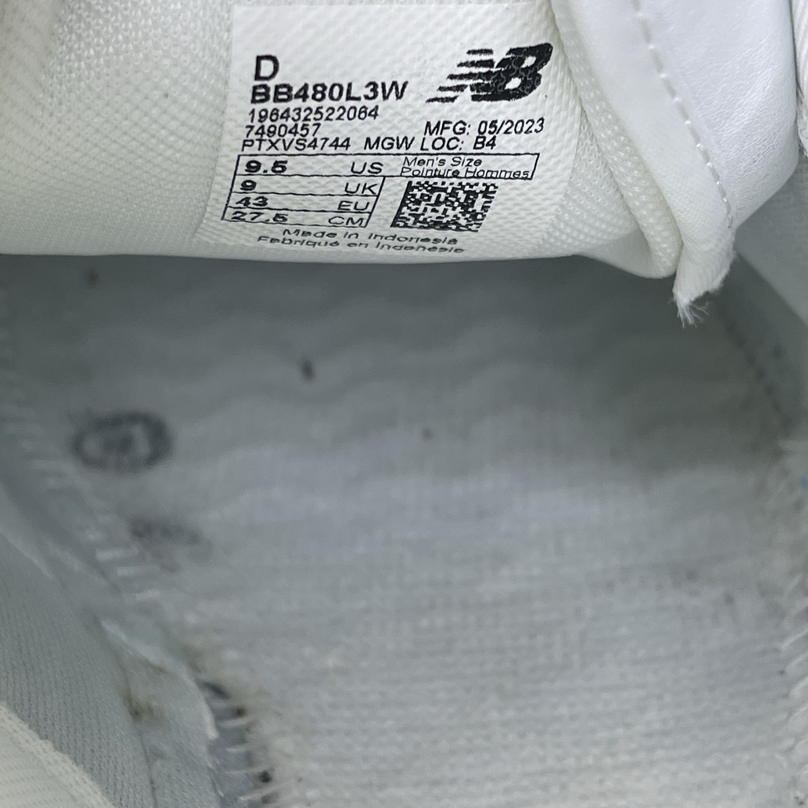 New Balance 480 V3 White Leather Casual Sneakers BB480L3W Men Sz 9.5 D No Insole