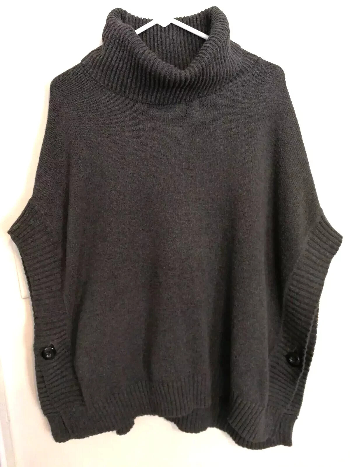 Old Navy Womens Sweater M L Gray Poncho Knit Turtleneck Pullover Button Office