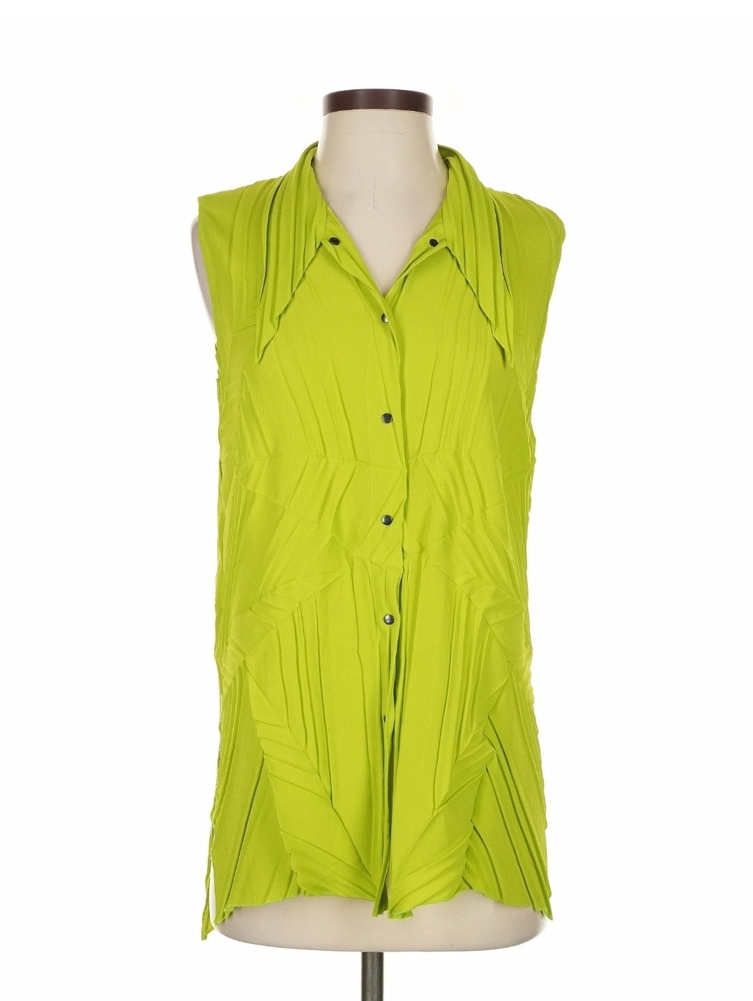 Babette Sleeveless Cowl neck Pleated Button-Front Blouse in Lime Sz Small