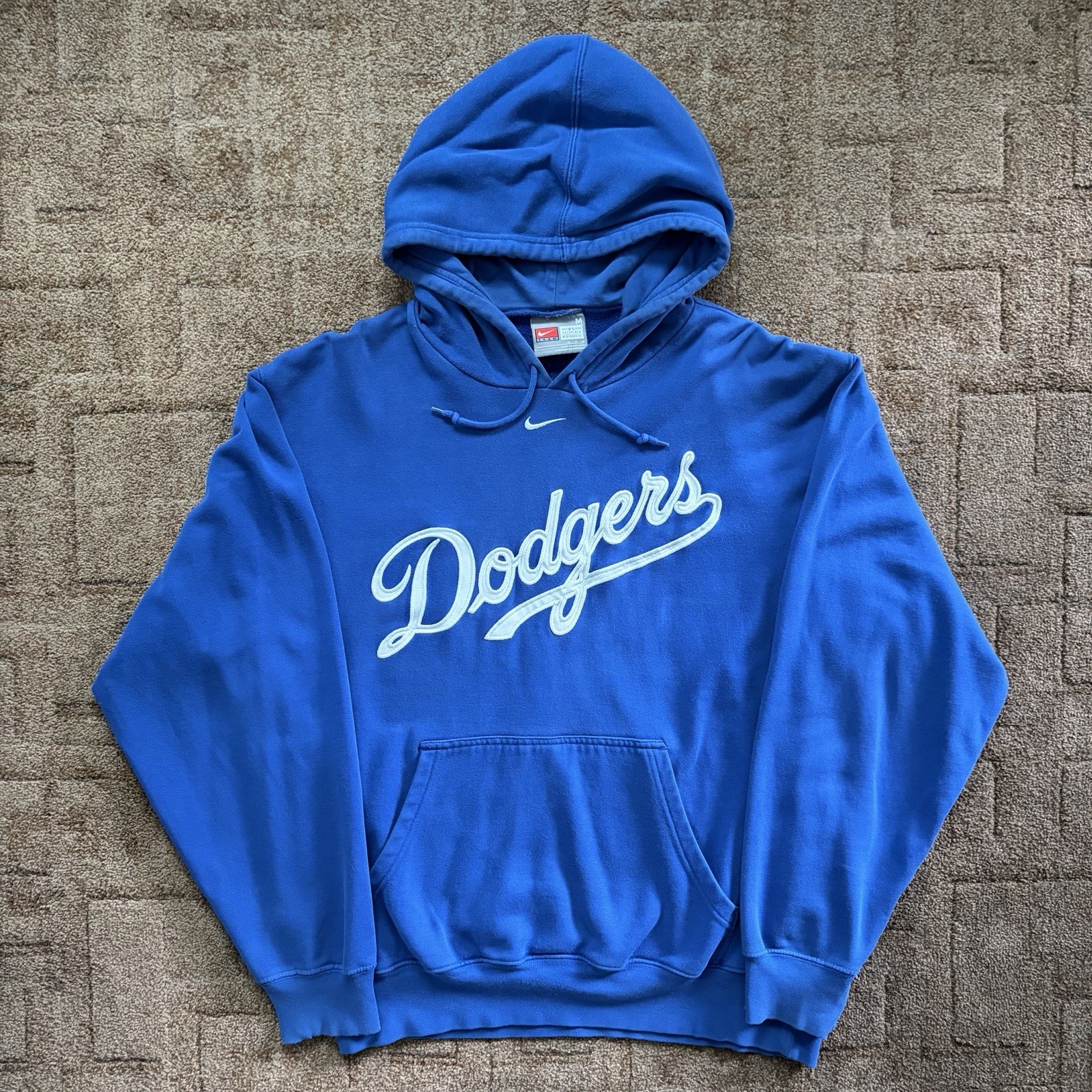 Vintage Y2K Nike LA Dodgers MLB Center Swoosh Hoodie Sweatshirt Mens Medium Blue
