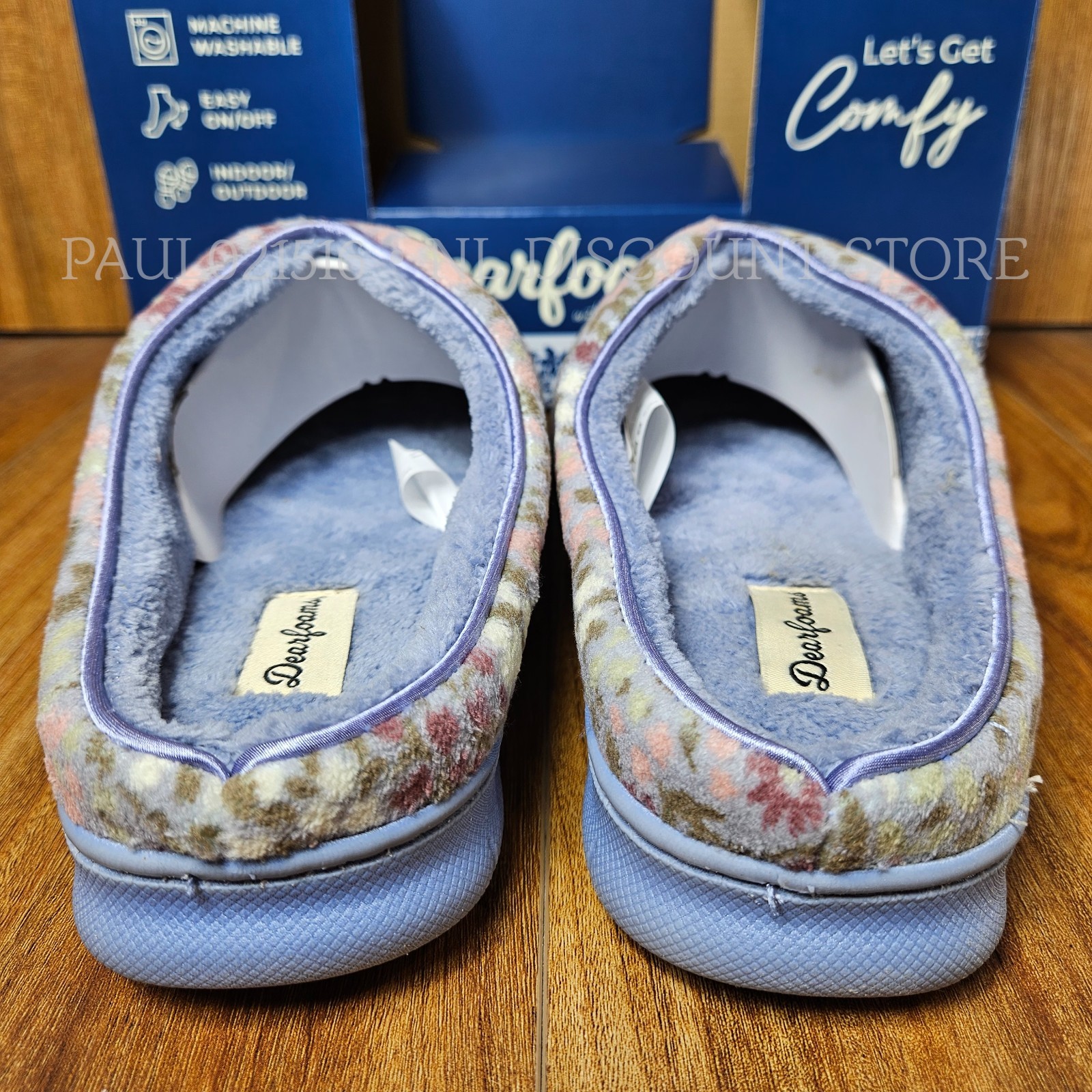 DEARFOAMS Women’s Indoor/Outdoor Slippers ~ Blue Floral
