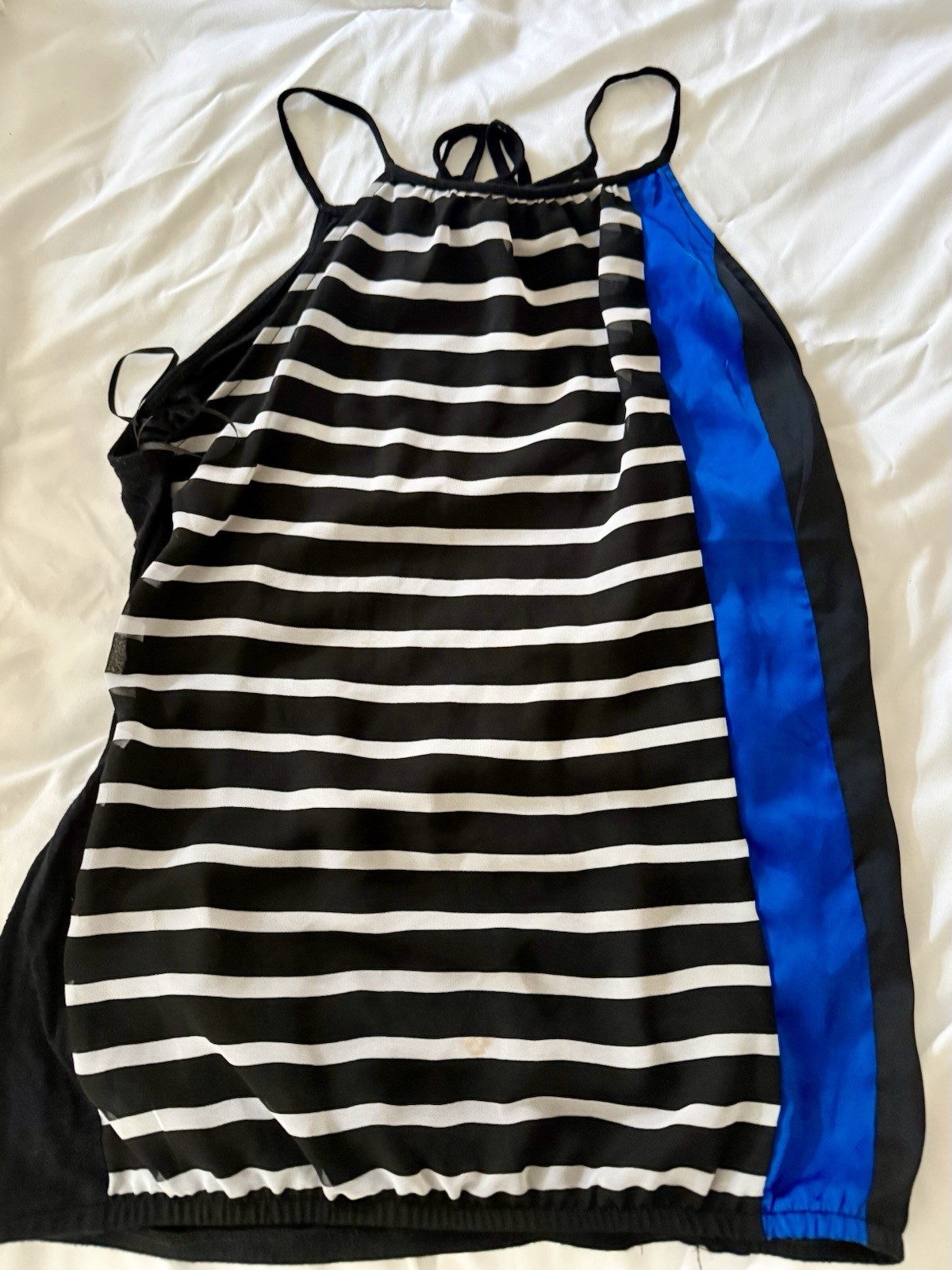 Express Halter Blouse Top Sleeveless Striped Black/White Blue Panel XS Women