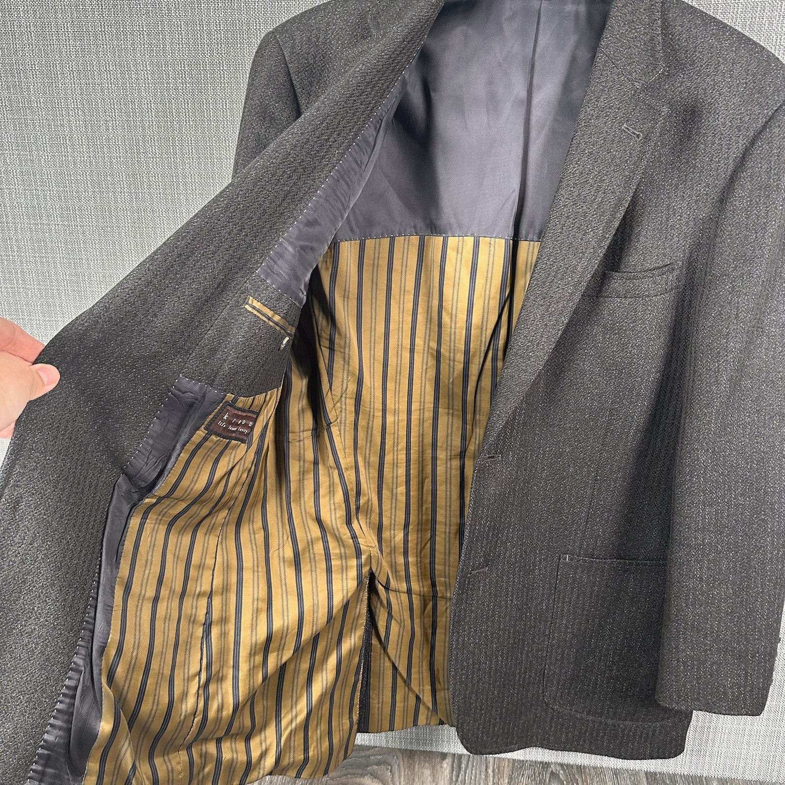 Kroon Sport Coat Mens 42L Brown Striped Tweed Wool Cashmere 2 Button Suit Jacket