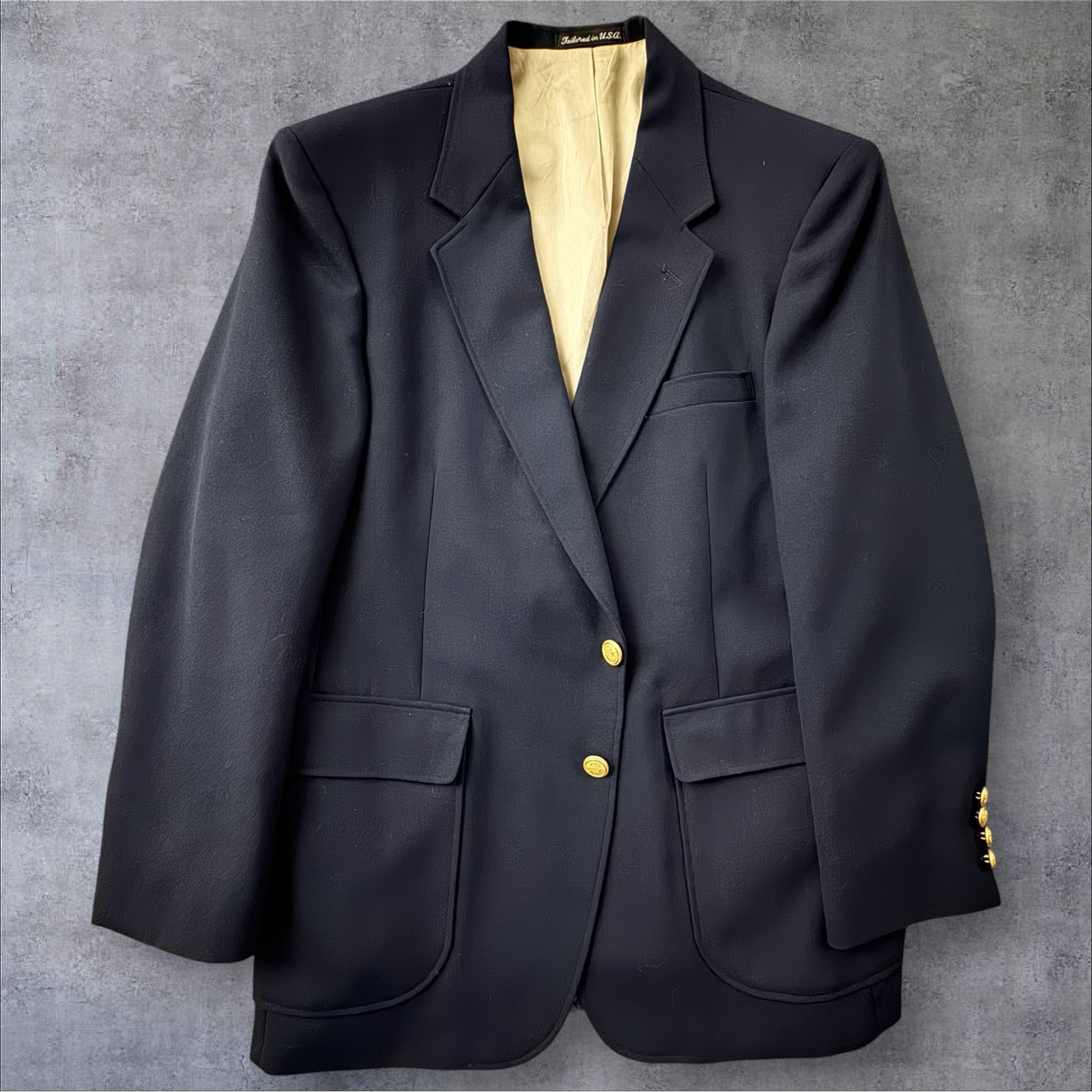 Arnold Palmer for KG Menswear Navy Blue Hopsack Blazer Gold Buttons 40S USA Made