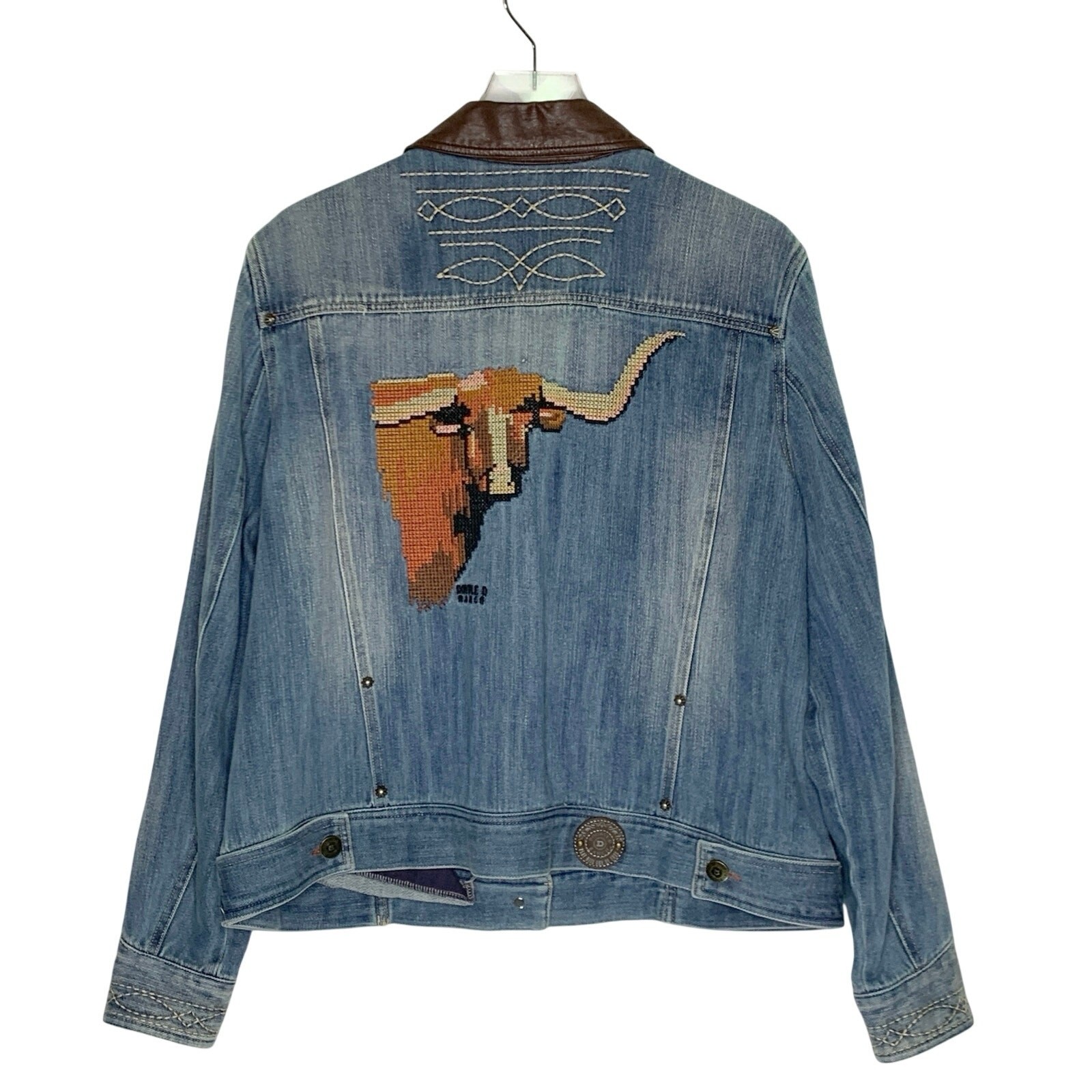 Double D Ranch Lead Steer Denim Jacket 2X Longhorn Cross Stitch Western Rodeo