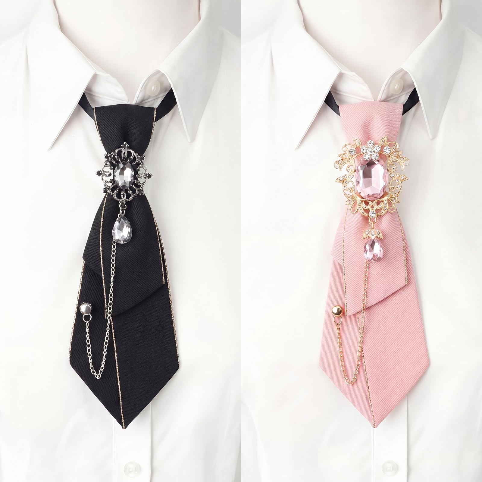 2 Pcs Adjustable Ties for Women Pearl Leopard Bow Tie with Crystal Pre Tied W…