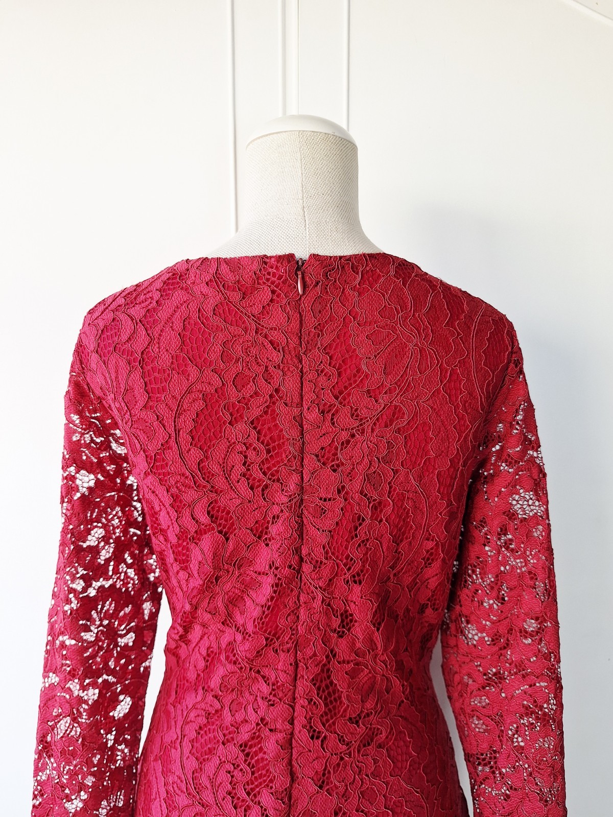 JOE BROWNS Deep Red Lace Midi Pencil Dress Gold Beaded Formal Party Size 10