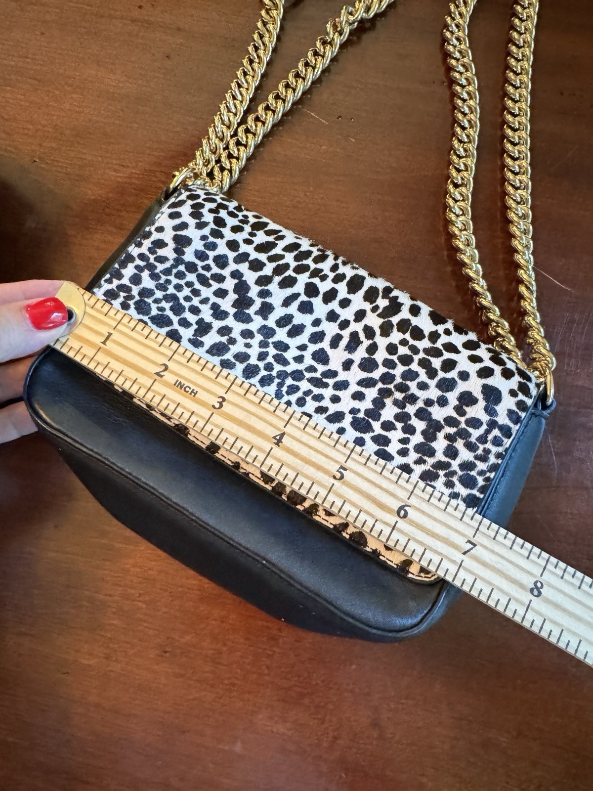 Juicy Couture Black Label Black & White Animal Print Flap Crossbody Gold Chain