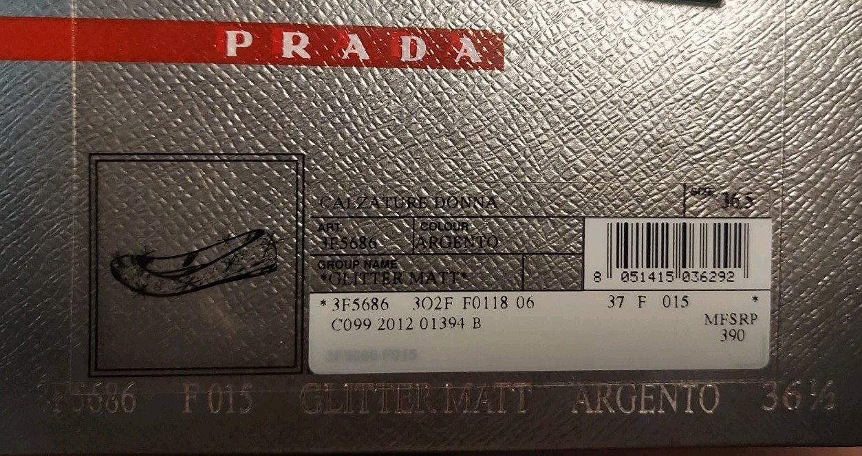 PRADA Sport ICONIC Silver Glitter Matt GOLD LOGO CLASSIC FLATS 36.5 I LOVE SHOES