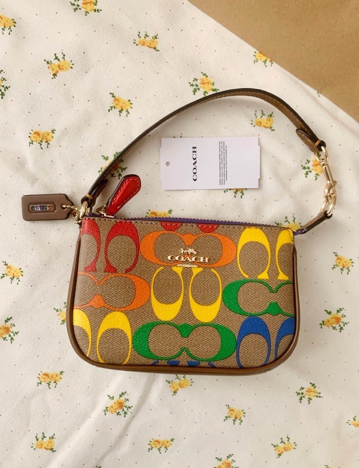 NWT Coach Rowan Bucket Bag In Rainbow Signature Canvas CDA92 Sand Multi