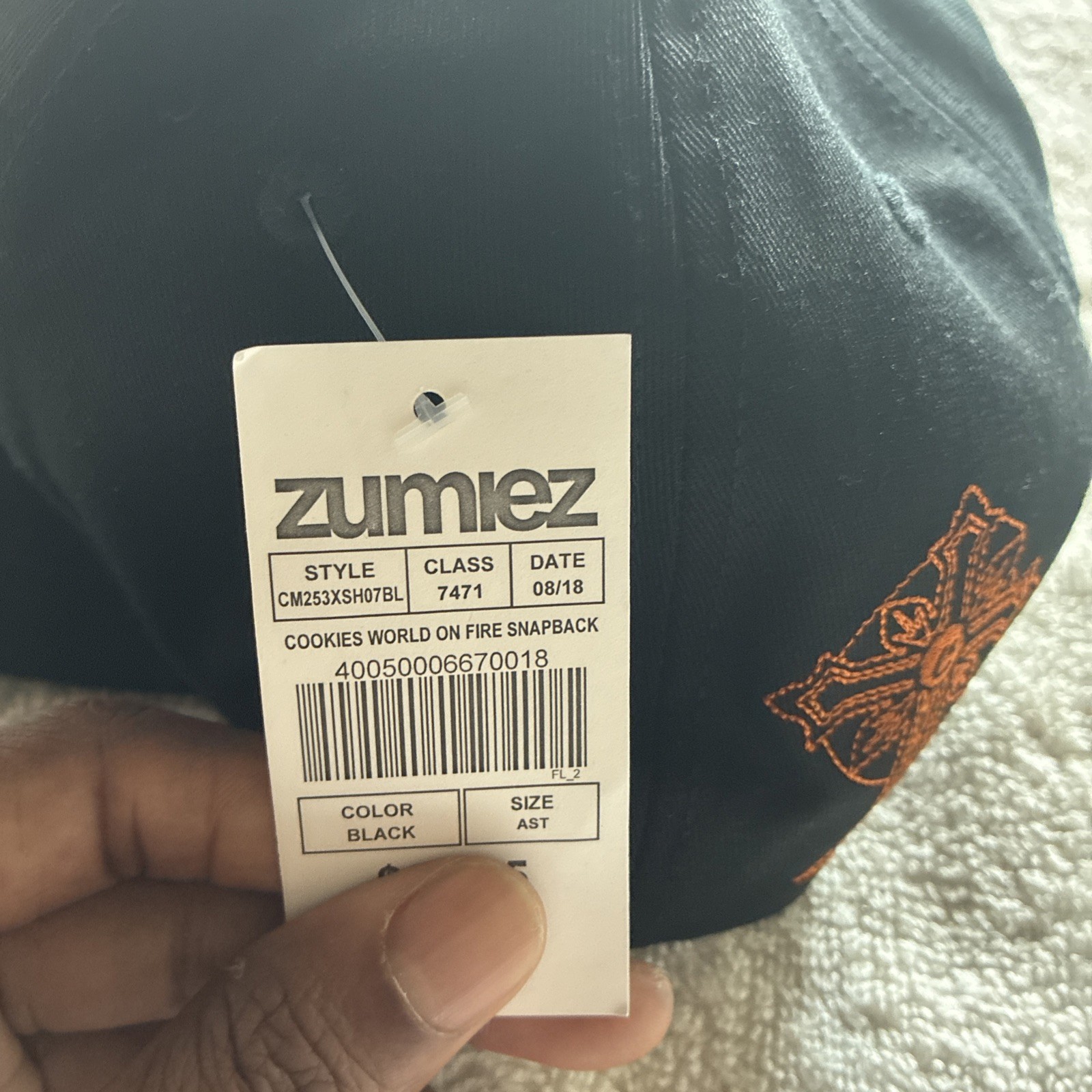 Cookies World On Fire Snapback Hat Black Flame Logo Adjustable Cap Zumiez NWT