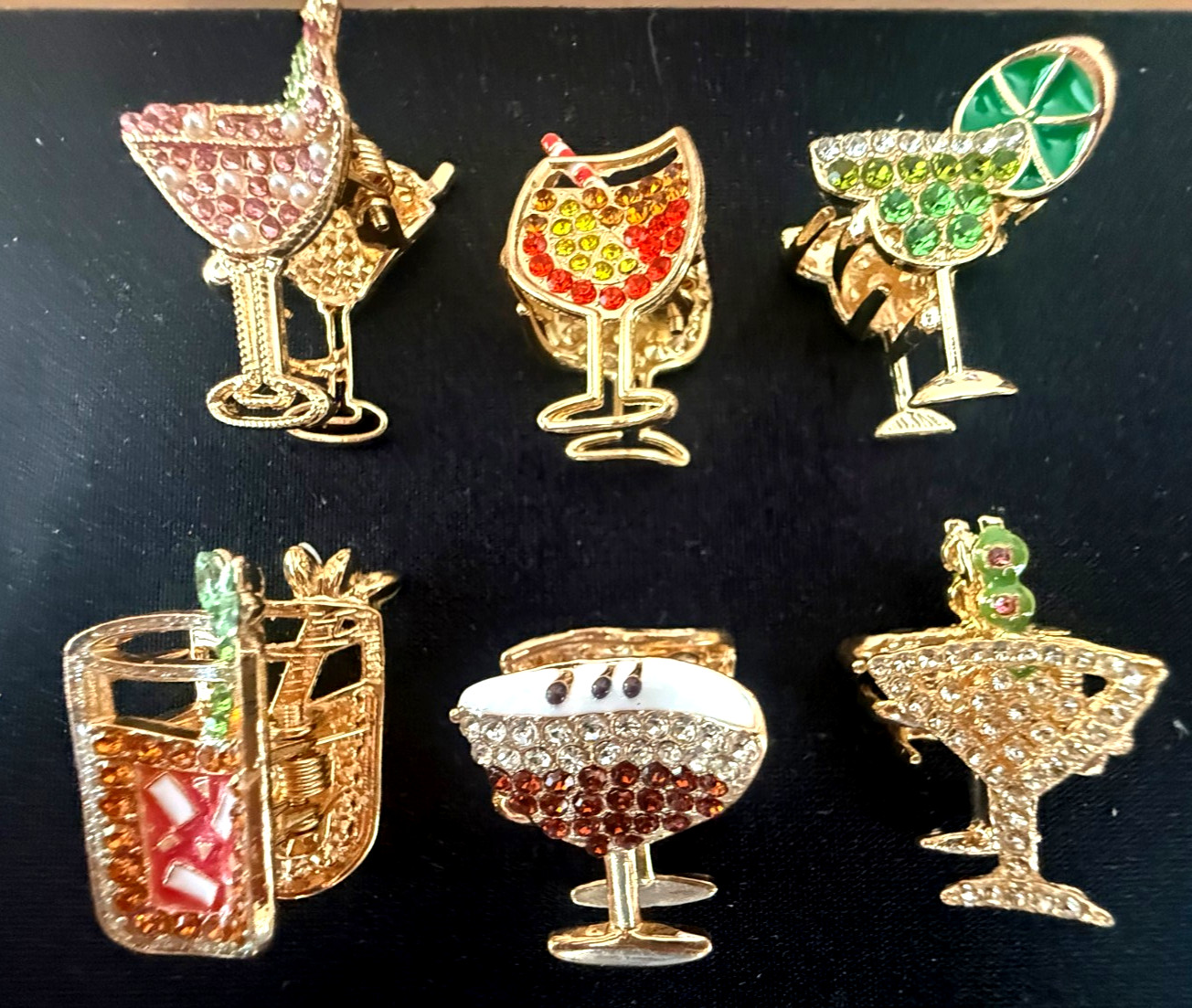 FASHION BEAUTIFUL LOT 6X HAIR CLIPS CLAWS COCKTAILS DRINKS RHINESTONE SUPER CUTE