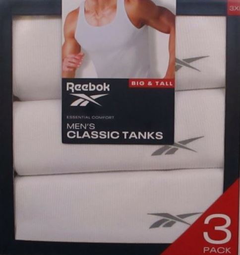 3 GENUINE REEBOK 4XL BIG & TALL 100% COTTON WHITE TANK TOP T SHIRTS UNDERSHIRTS