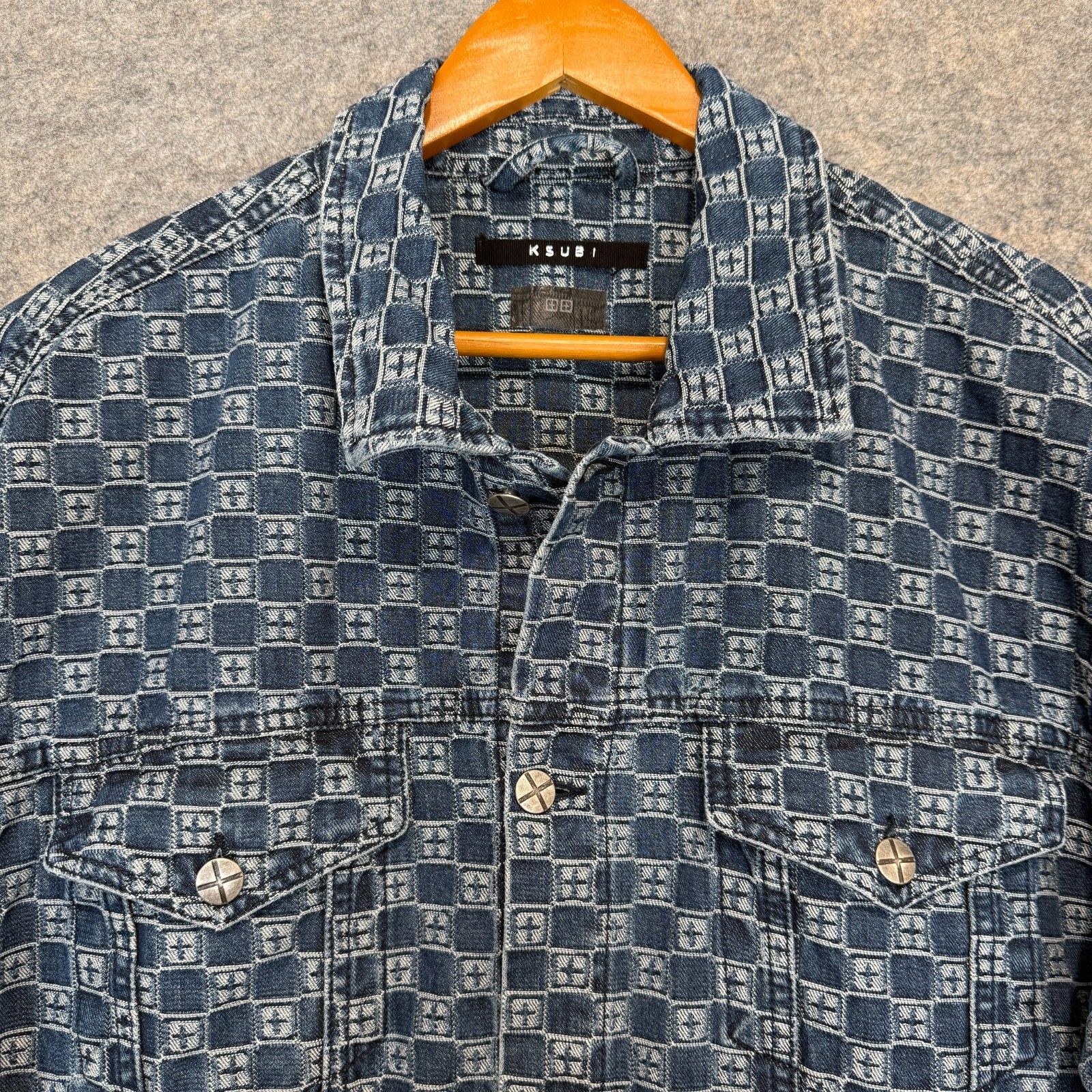 Ksubi Oh G Klassik Denim Trucker Jacket Mens Large AOP Monogram Logo Japanese