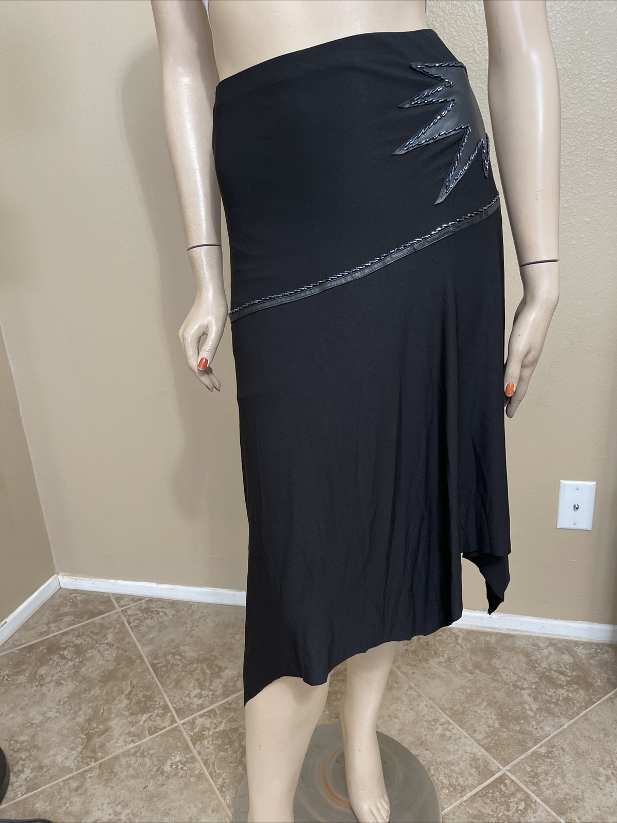 Women’s Black Polyester Casual Stretch Slim Bead Leather Patches Size S/M Skirt
